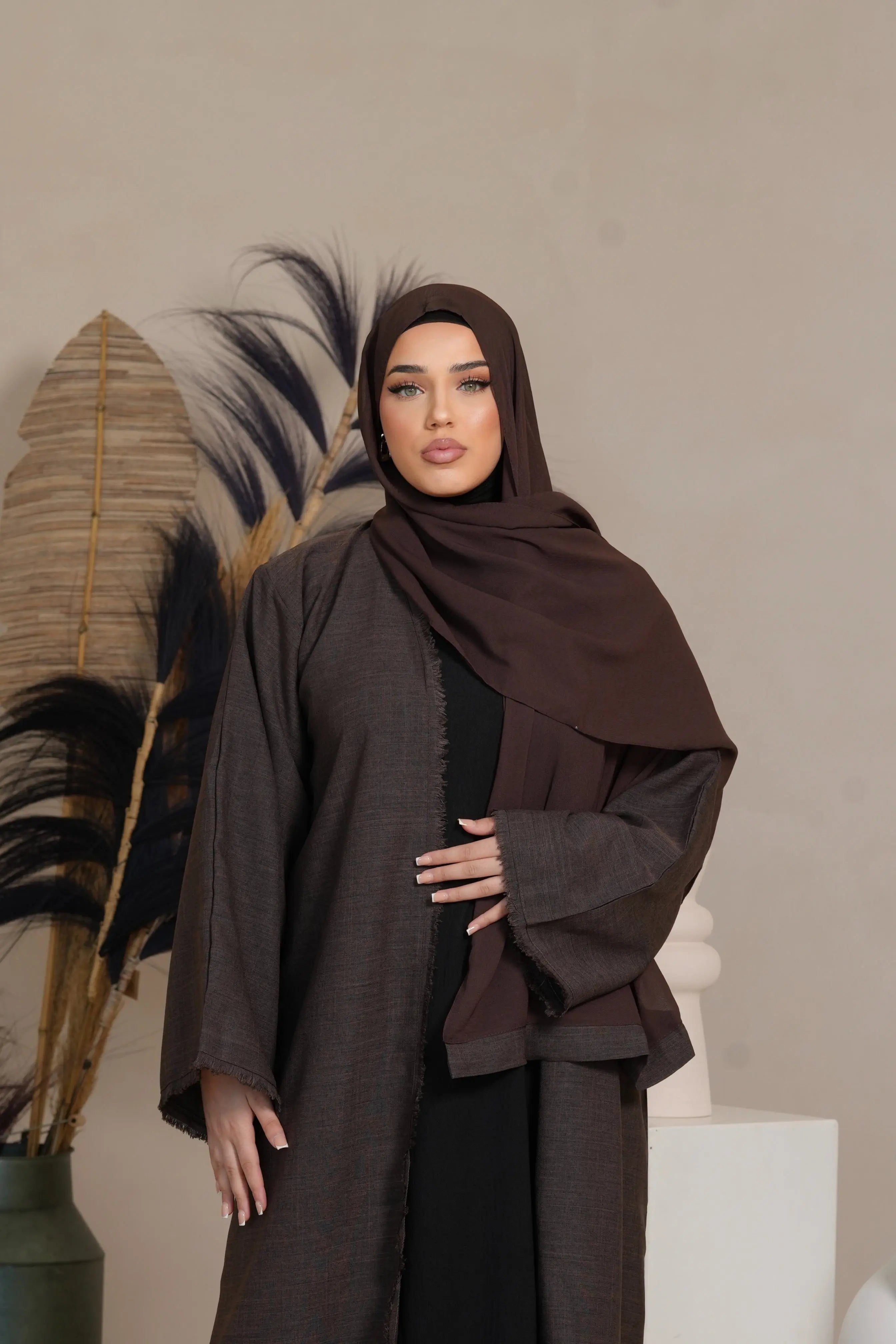 Fringles Linen Abaya - Brown Sugar Losyana.Shop