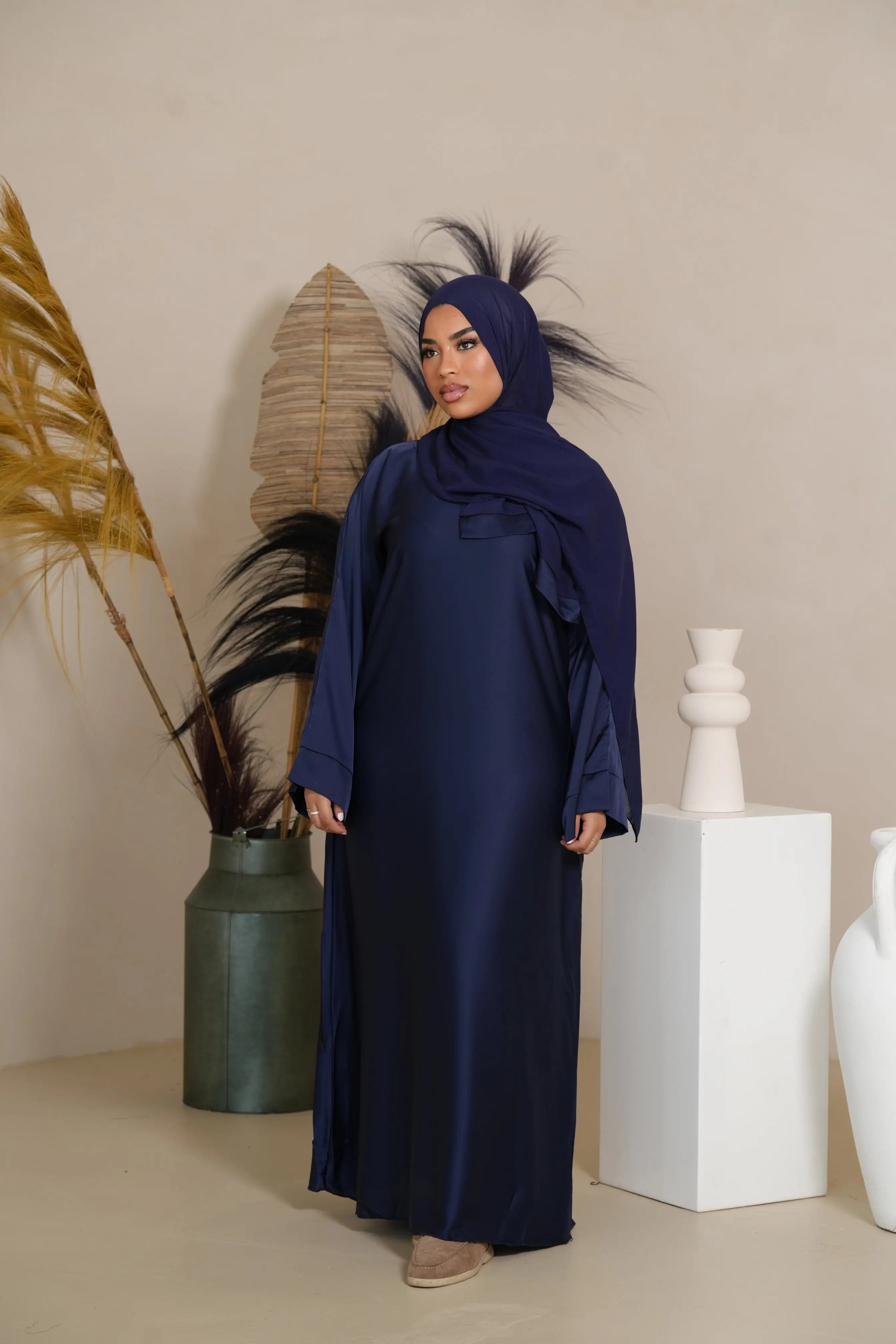 DXB Satin Abaya - Dark Blue Losyana.Shop