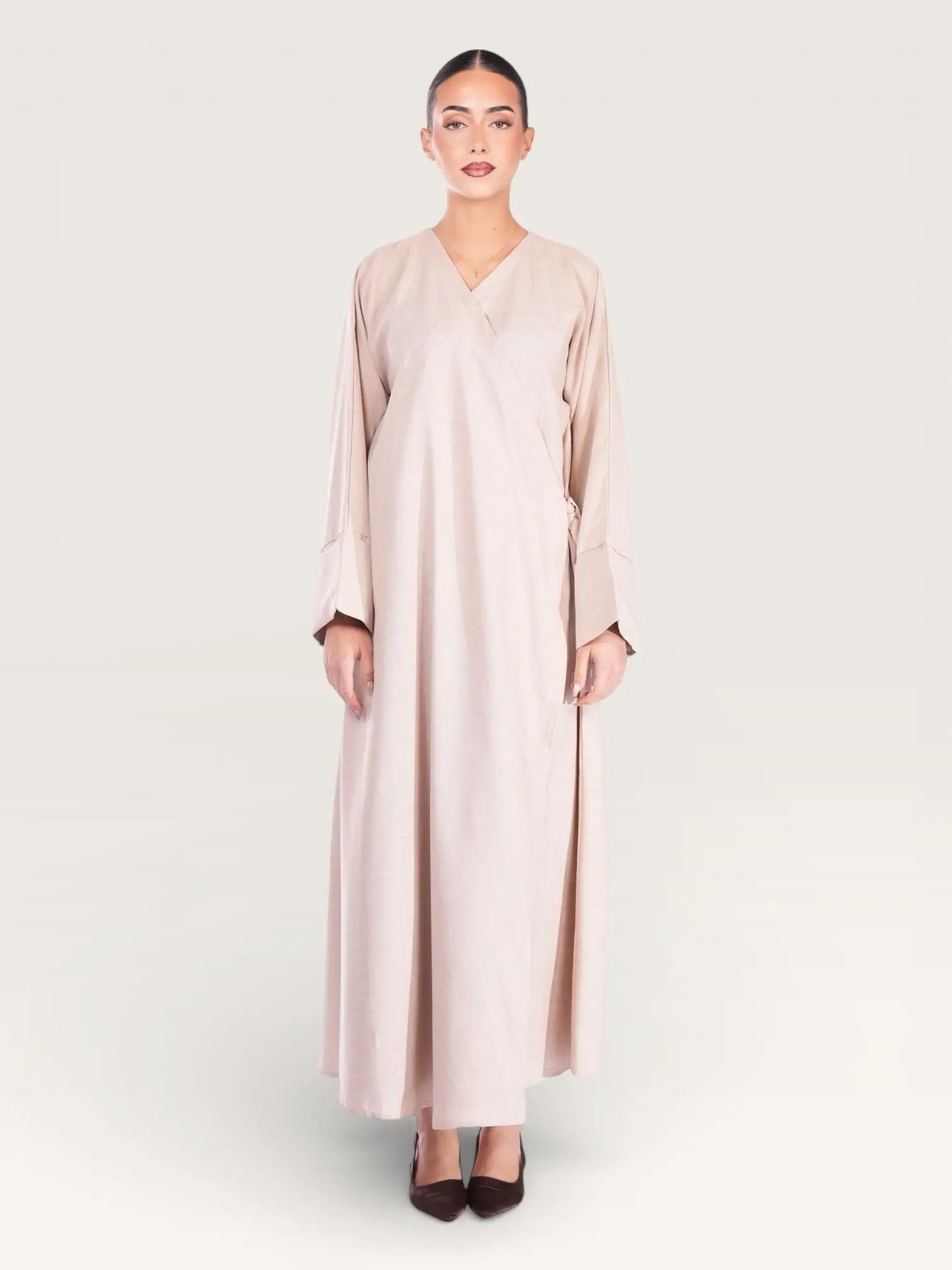 wickel linen abaya - beige