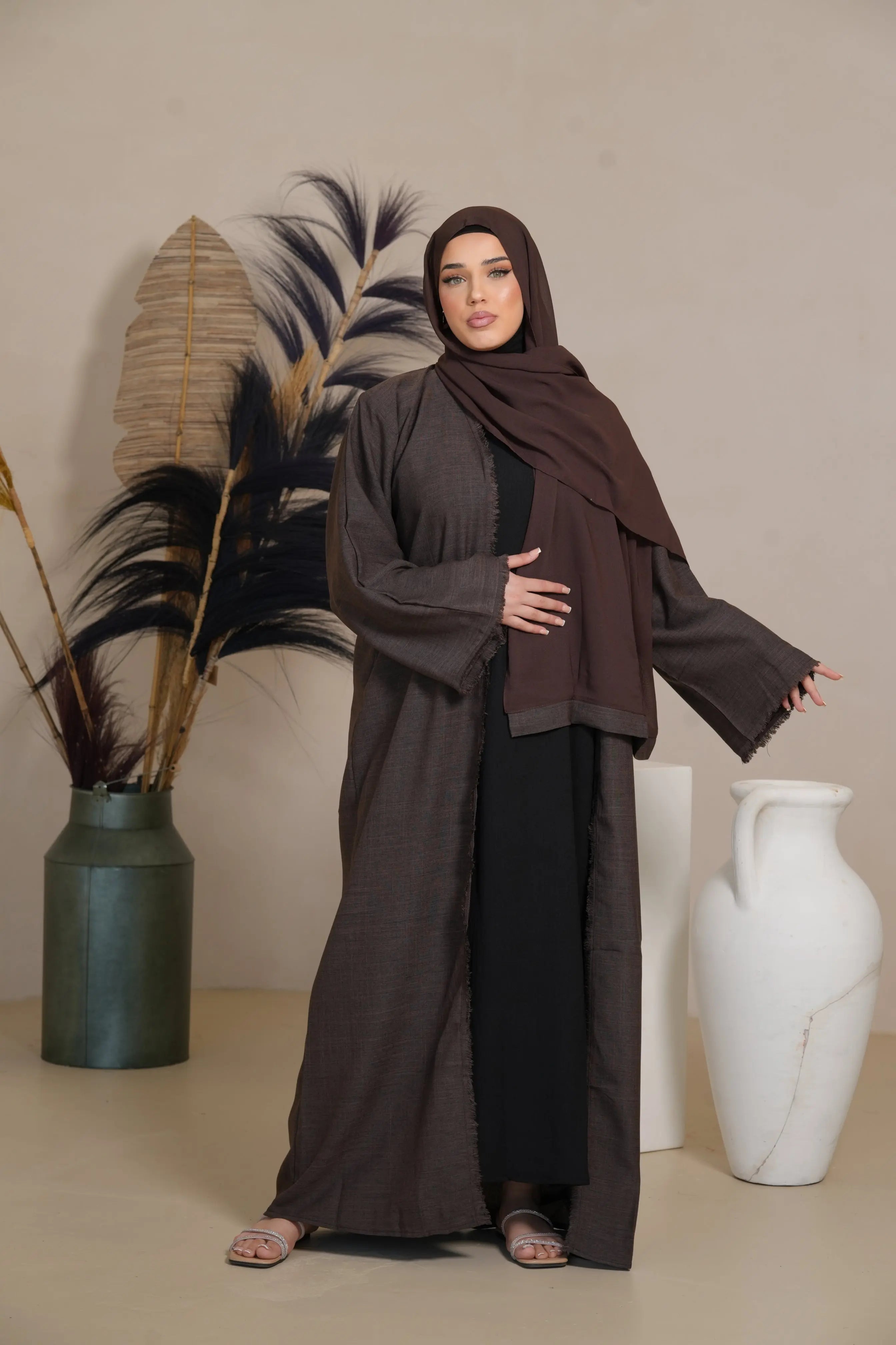 Fringles Linen Abaya - Brown Sugar Losyana.Shop