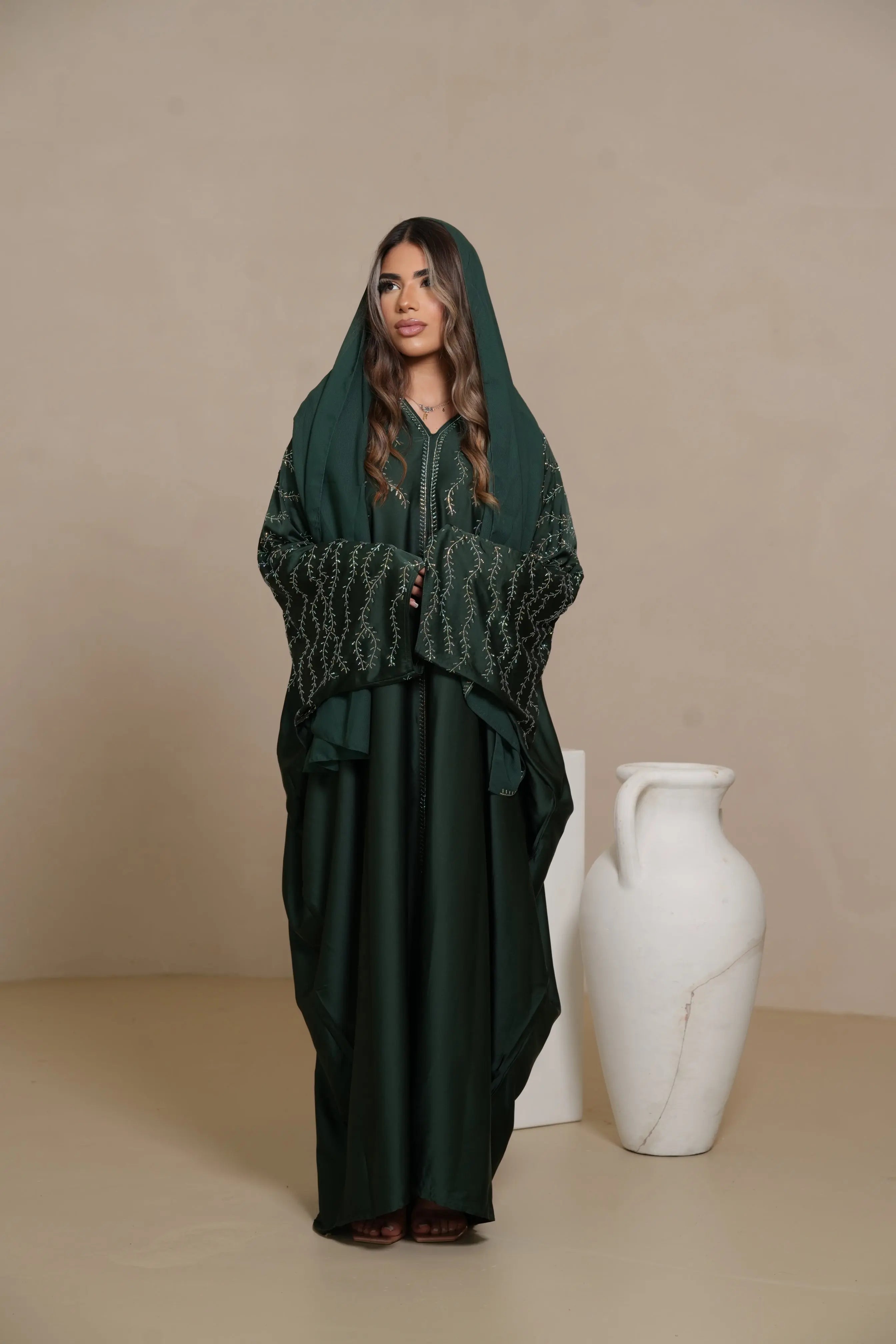 DXB Glitter Abaya - royal Green Losyana.Shop