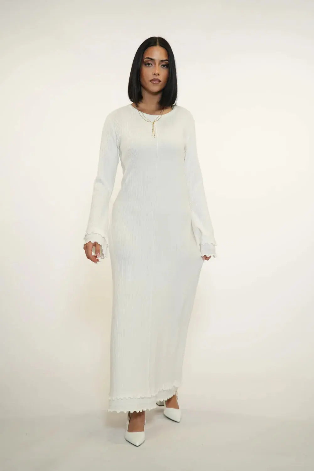 RUFFLED MAXI DRESS - WHITE Losyana.nl