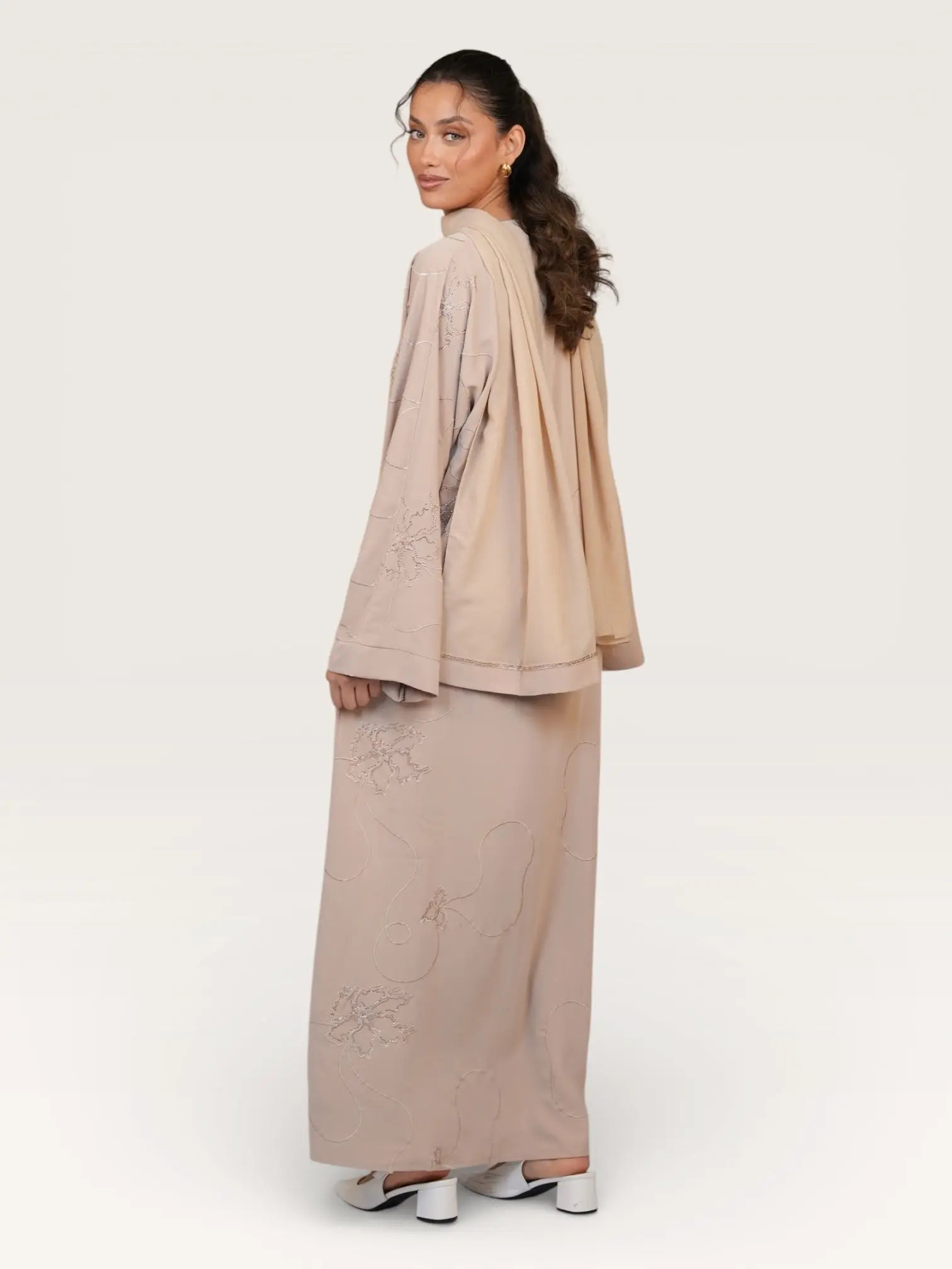 glitter abaya - beige