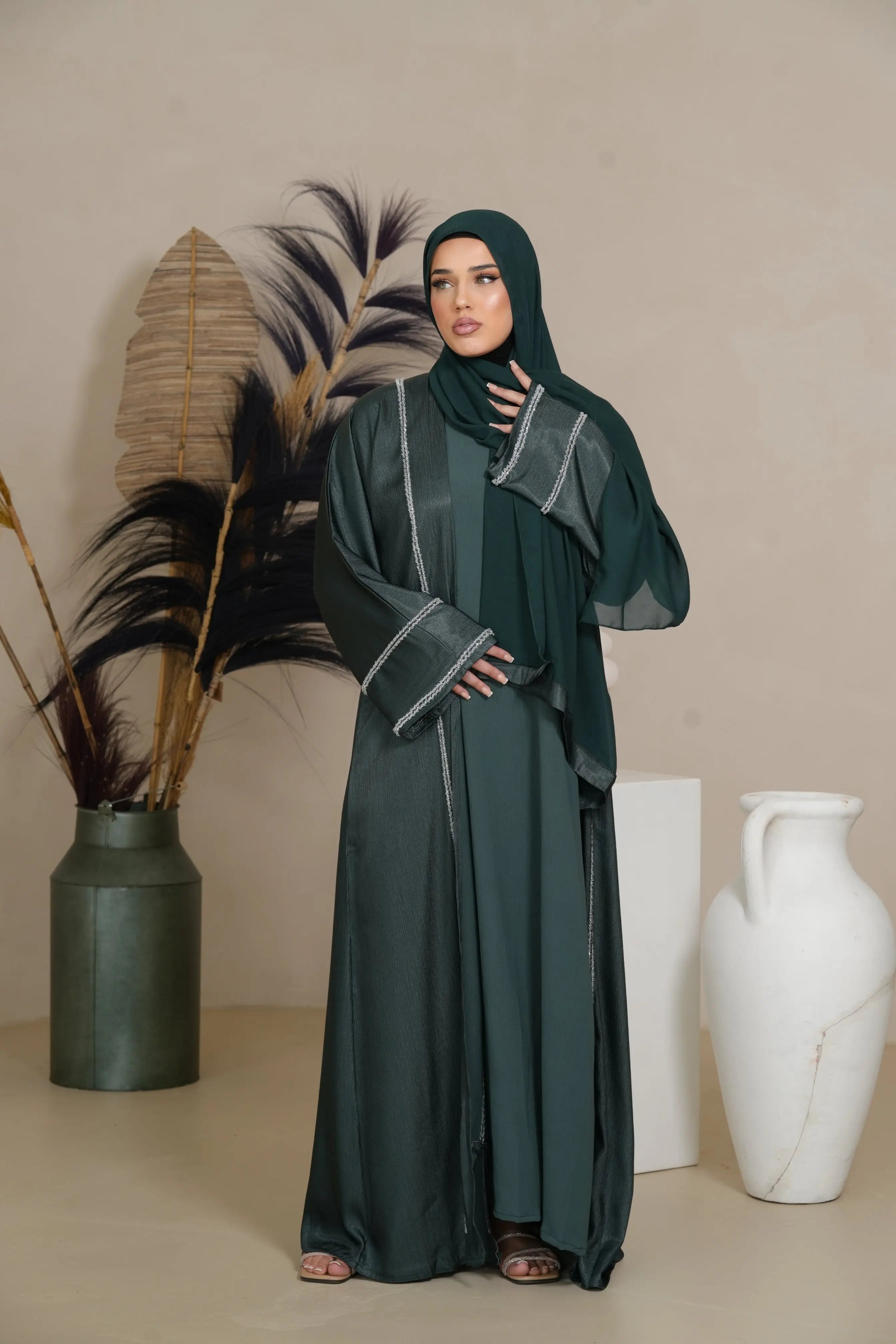Brightstone shine Abaya - Royal Green Losyana.Shop