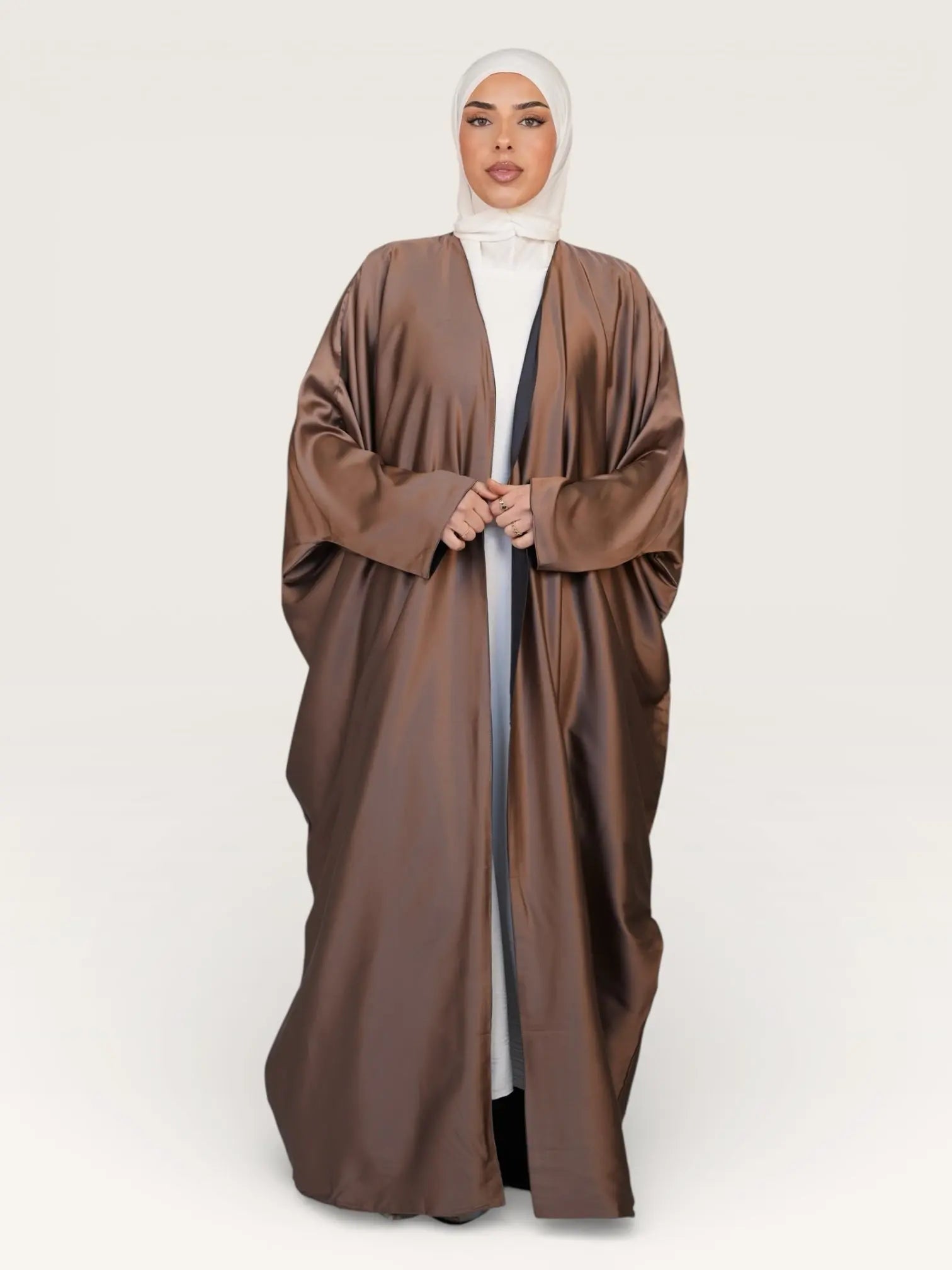 two way abaya - beige / dark grey