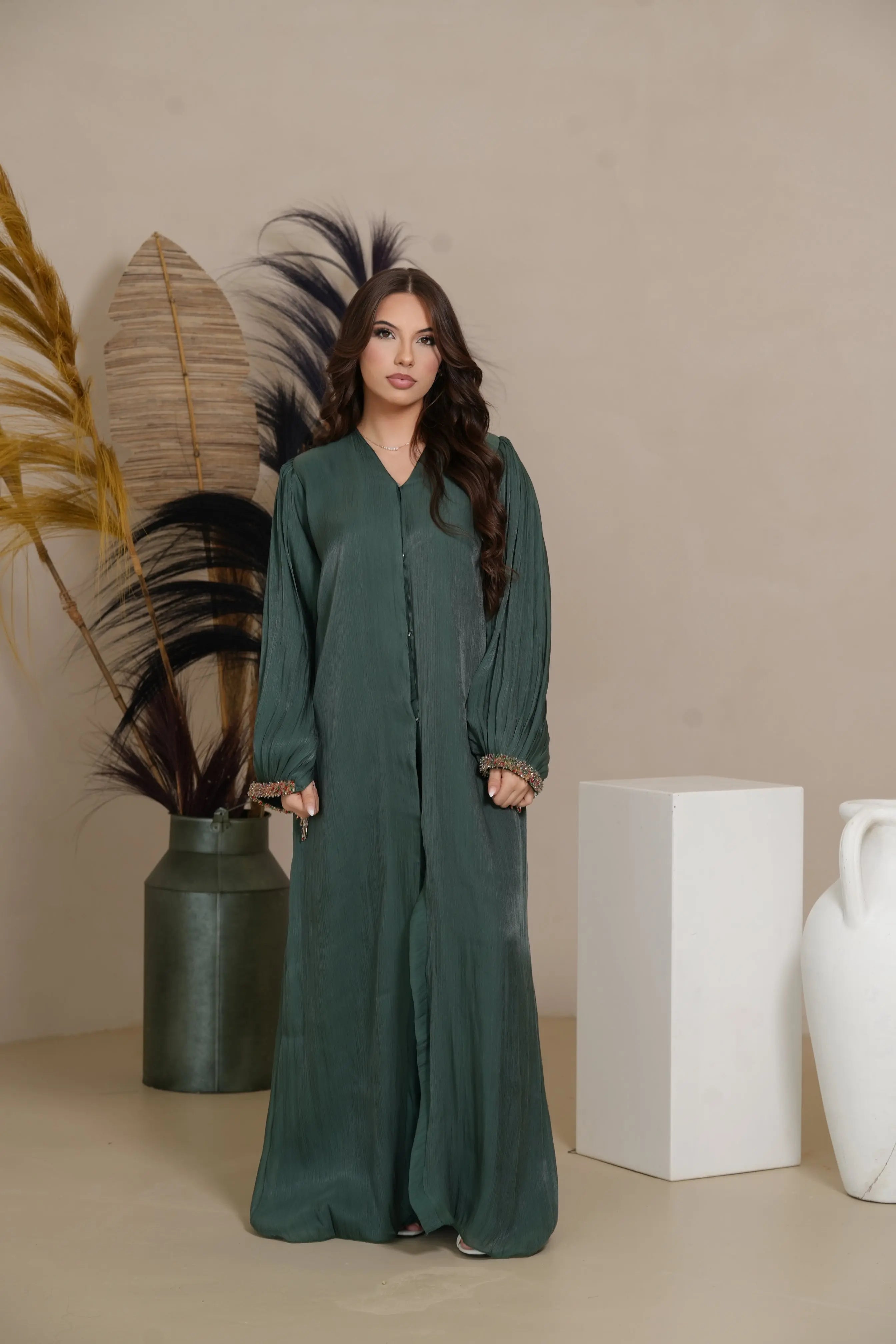 Luxury pearls Abaya - royal Green Losyana.Shop
