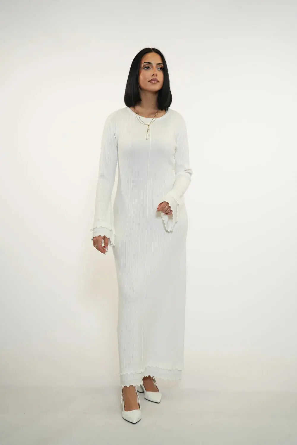 RUFFLED MAXI DRESS - WHITE Losyana.nl