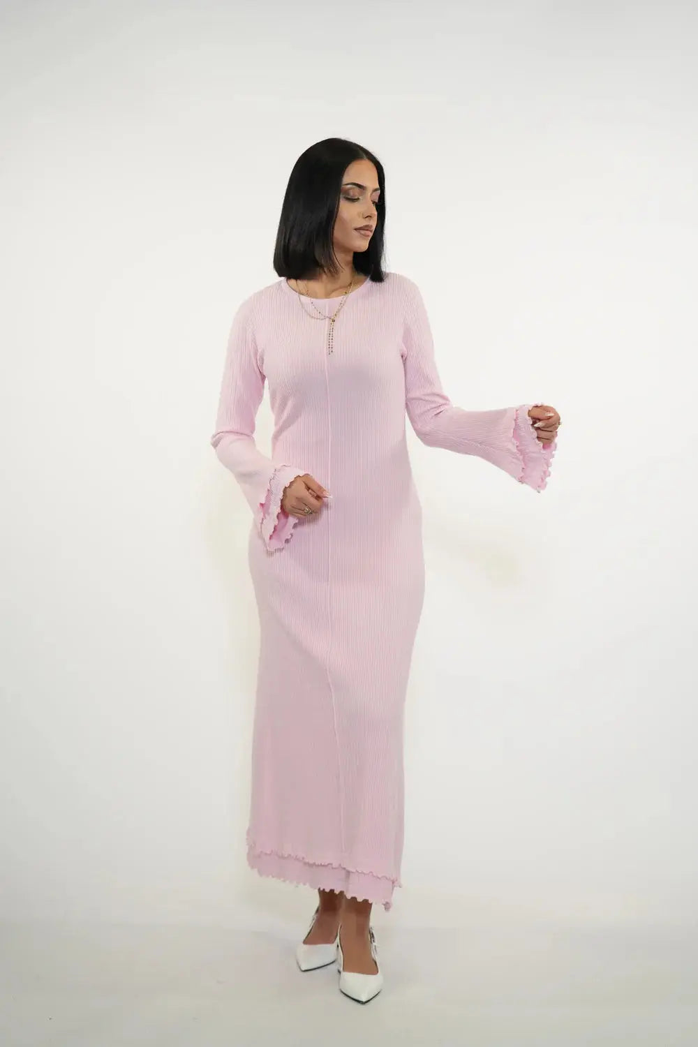 RUFFLED MAXI DRESS - ROSE Losyana.nl