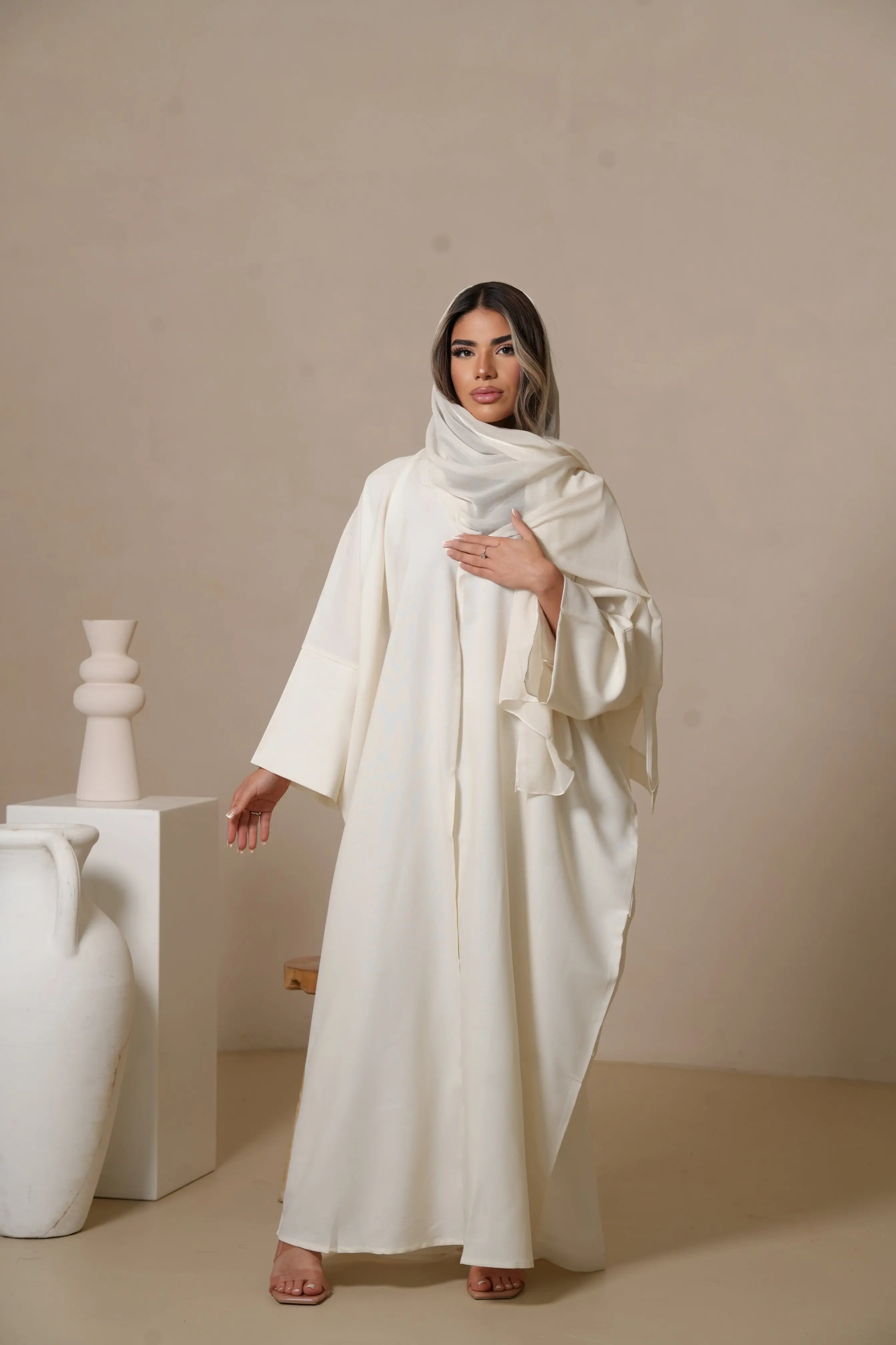 Oversized Linen Abaya - White Losyana.Shop
