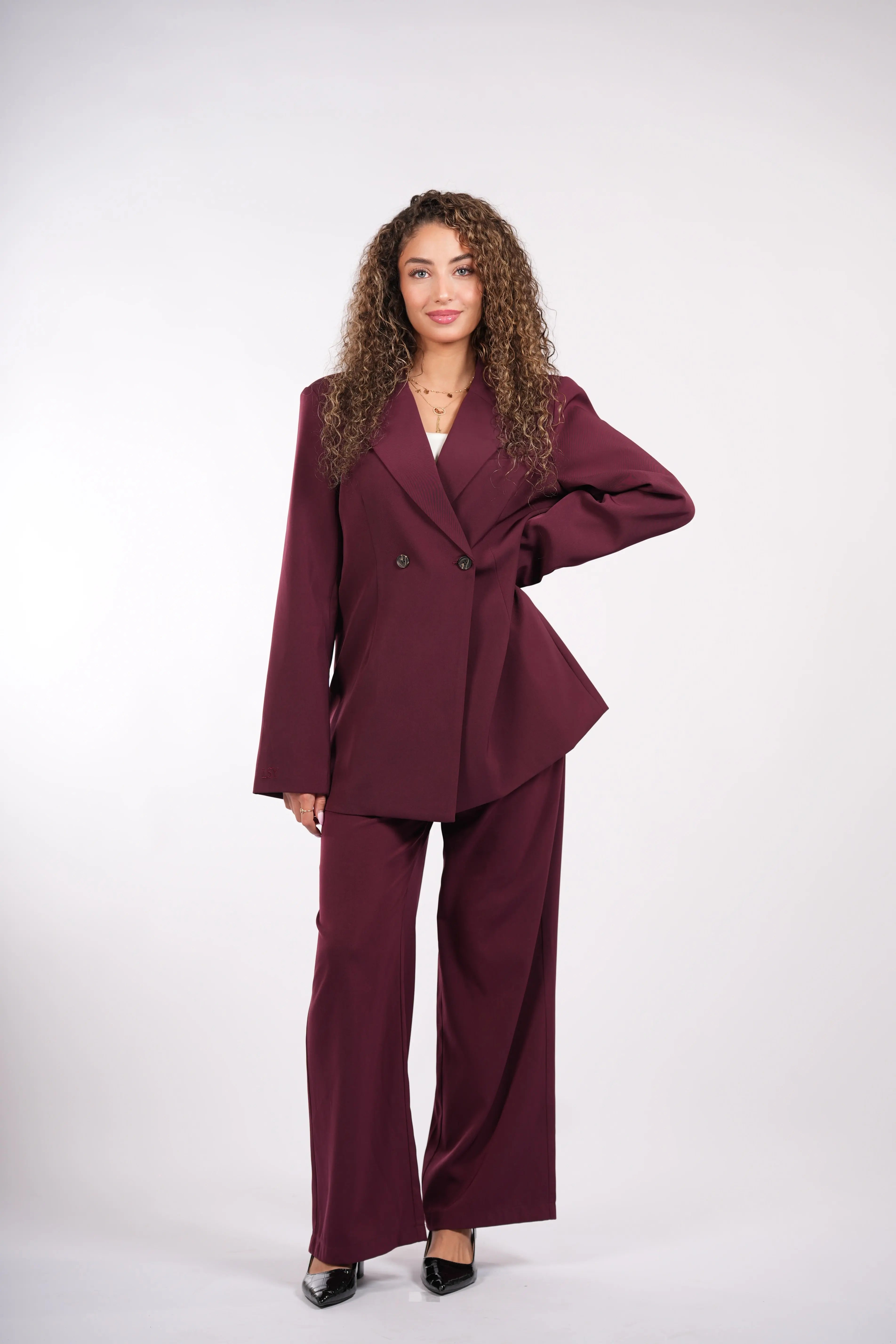 the noble belted blazer - burgundy Losyana.Shop