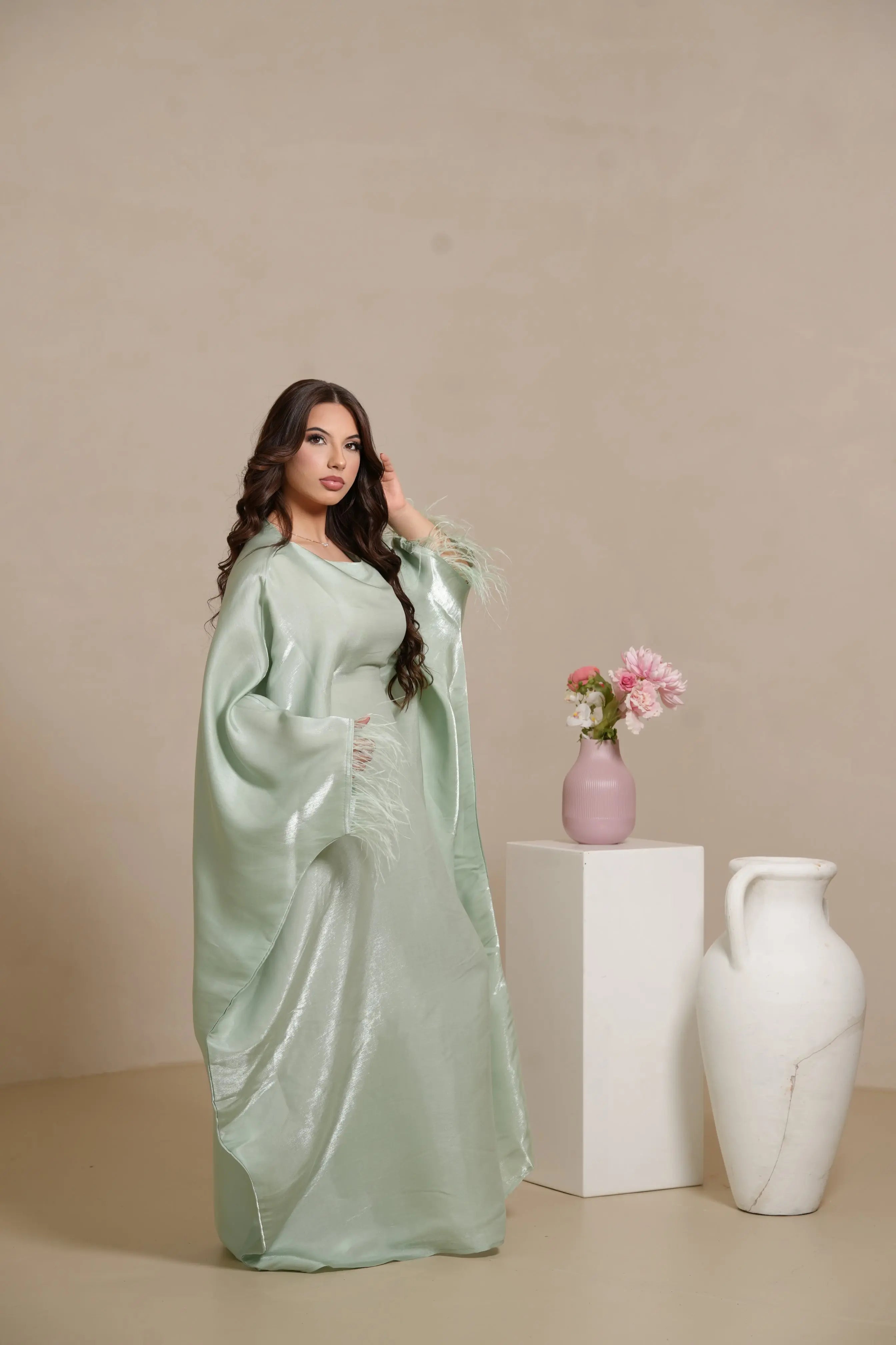 DXB Farasha Abaya - pistachio Losyana.Shop