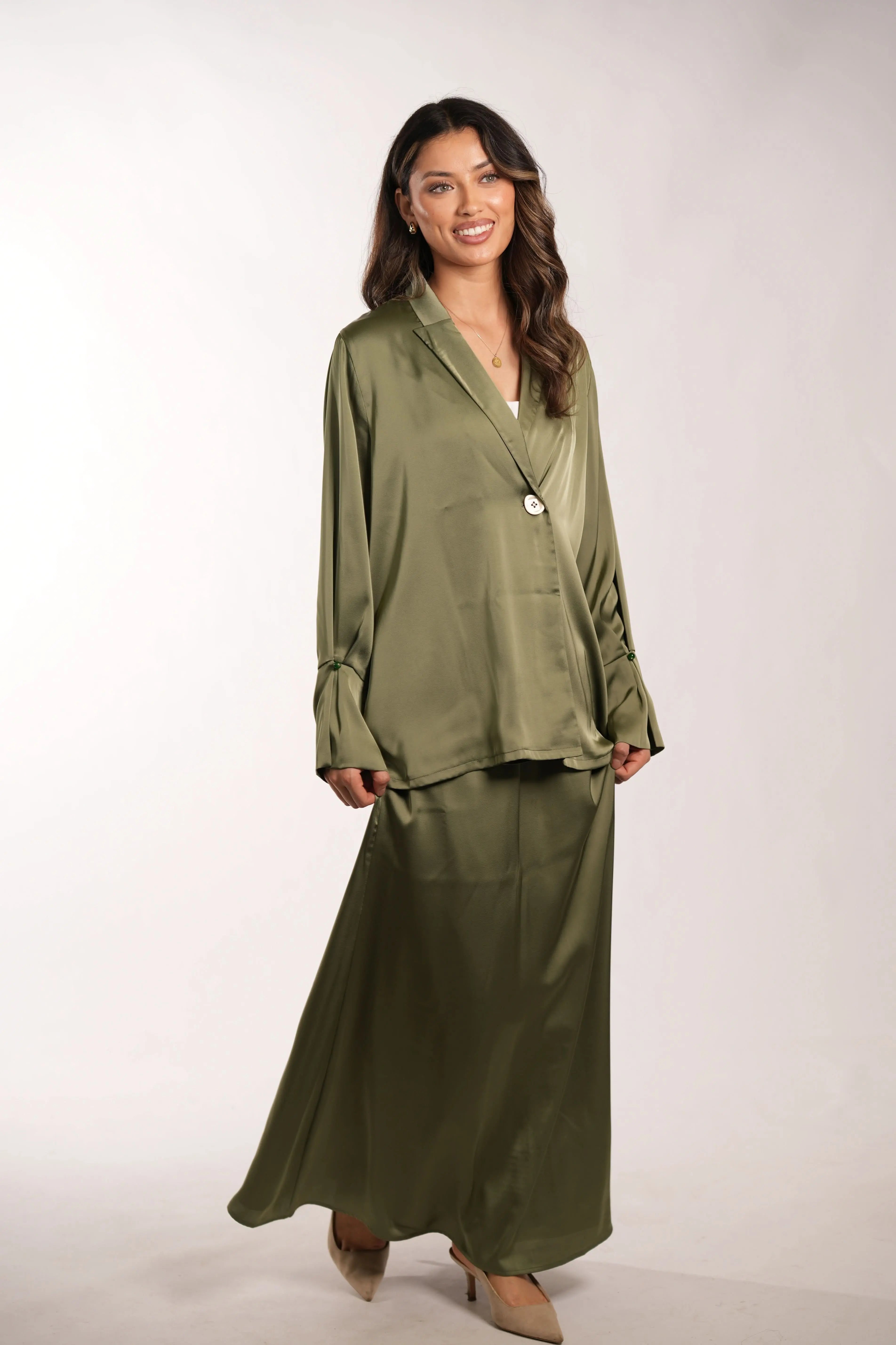 satin silk skirt - olive Losyana.Shop