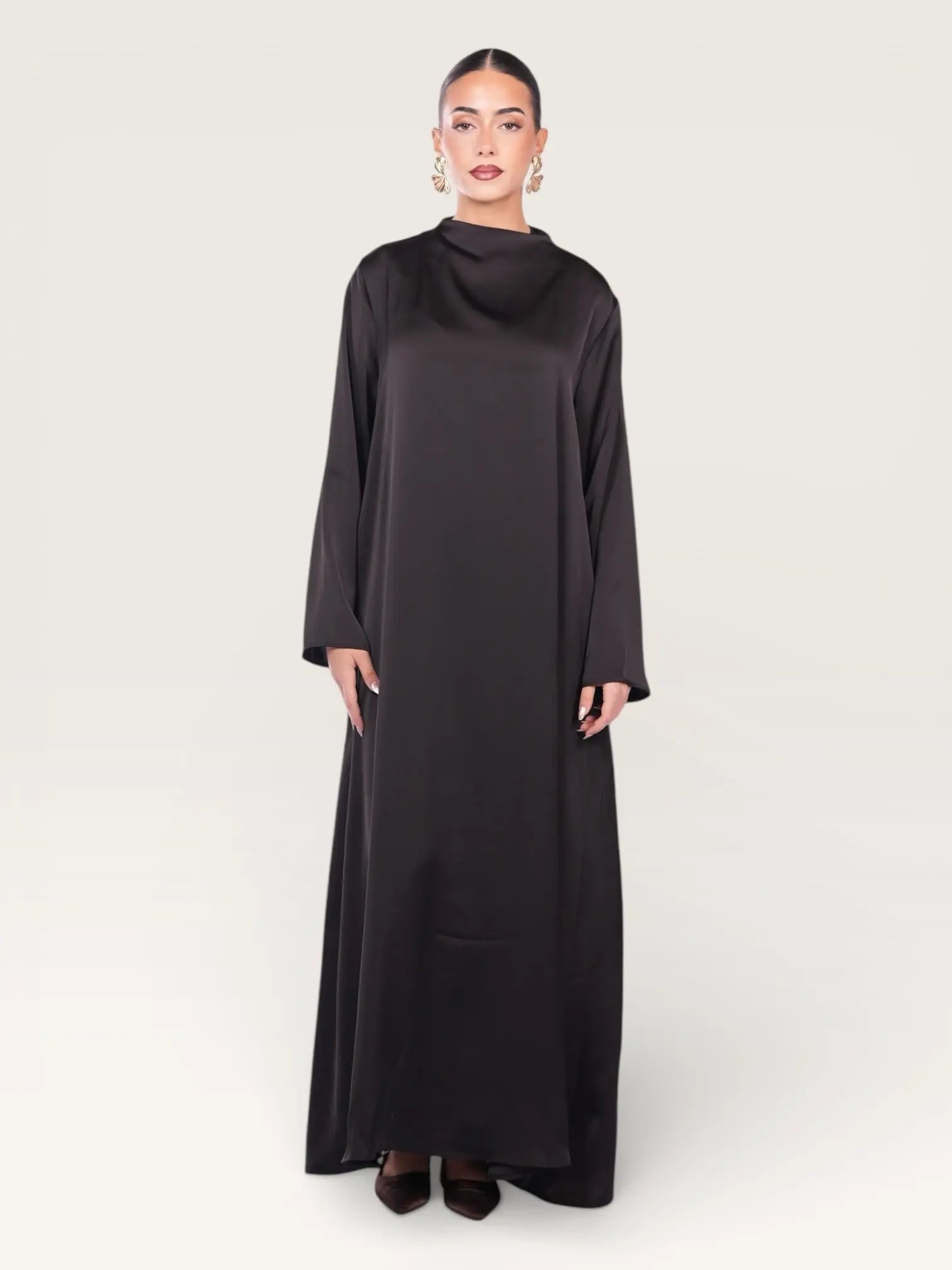 satin kimono abaya - black