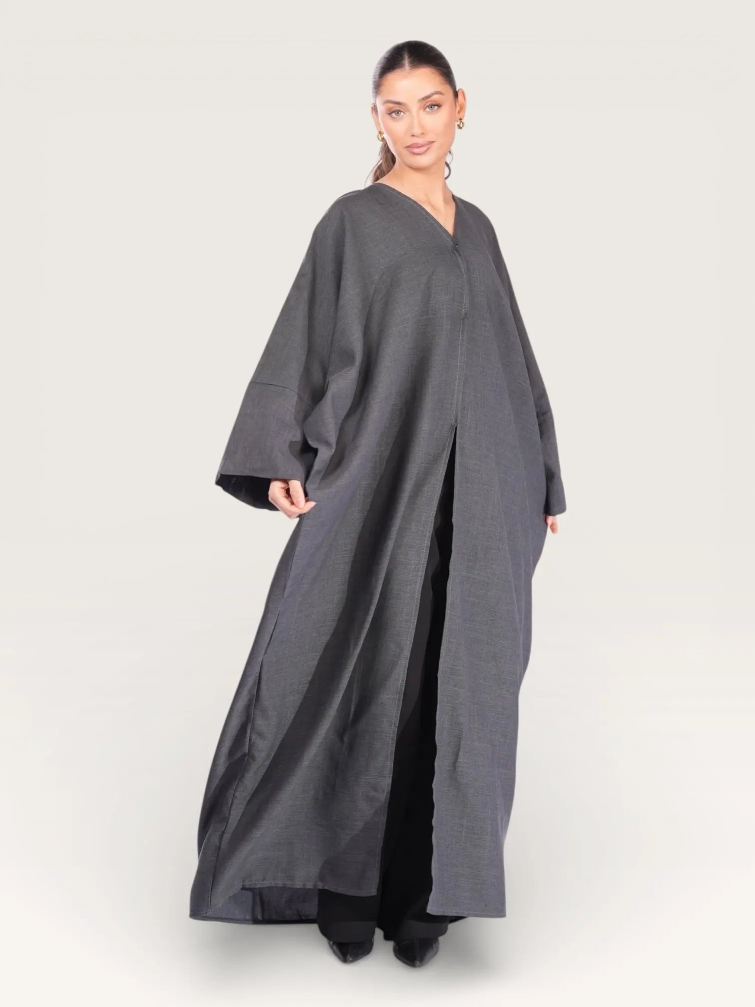 linen abaya - dark grey