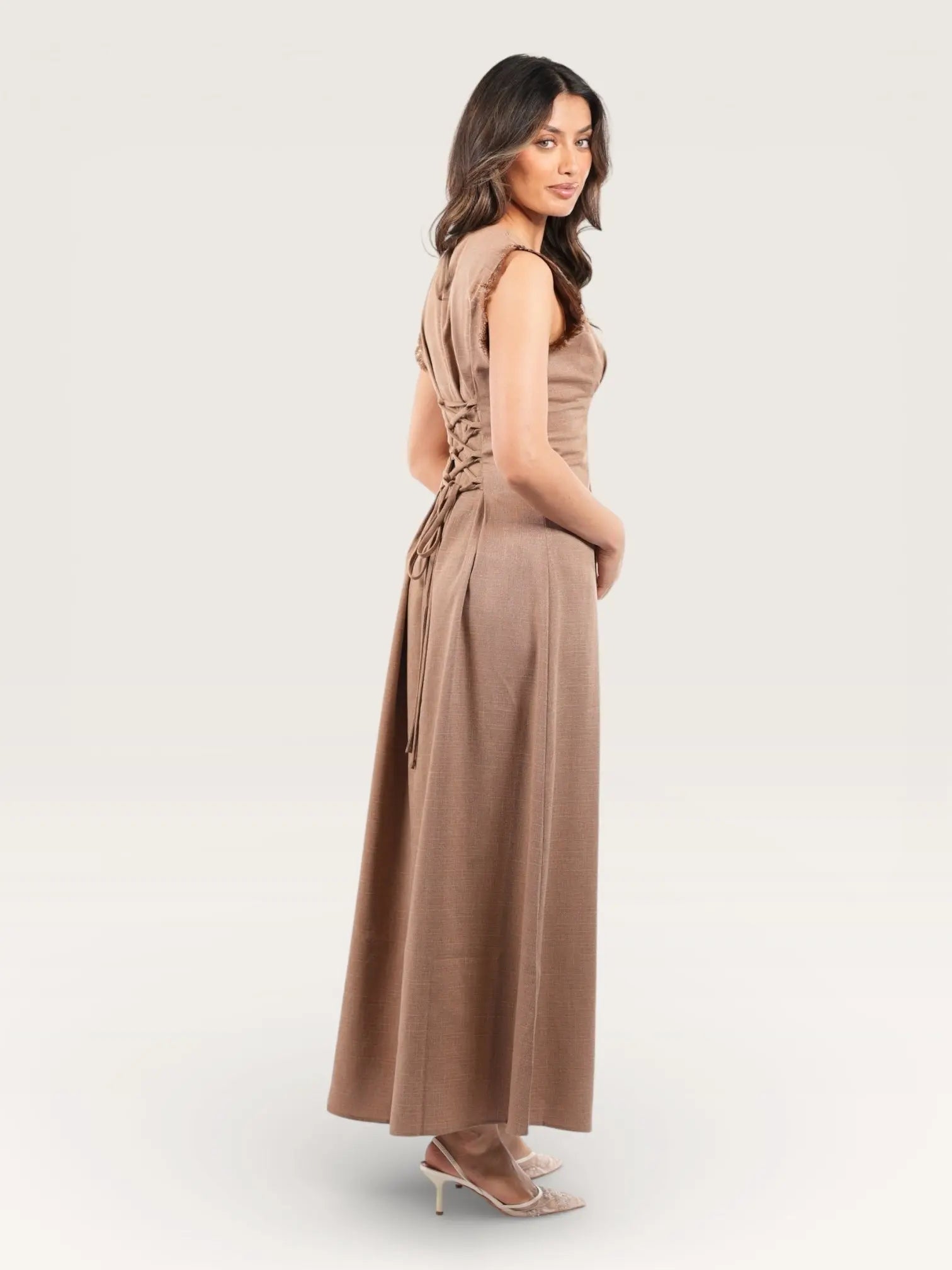 linen corset & kimono - brown mousse