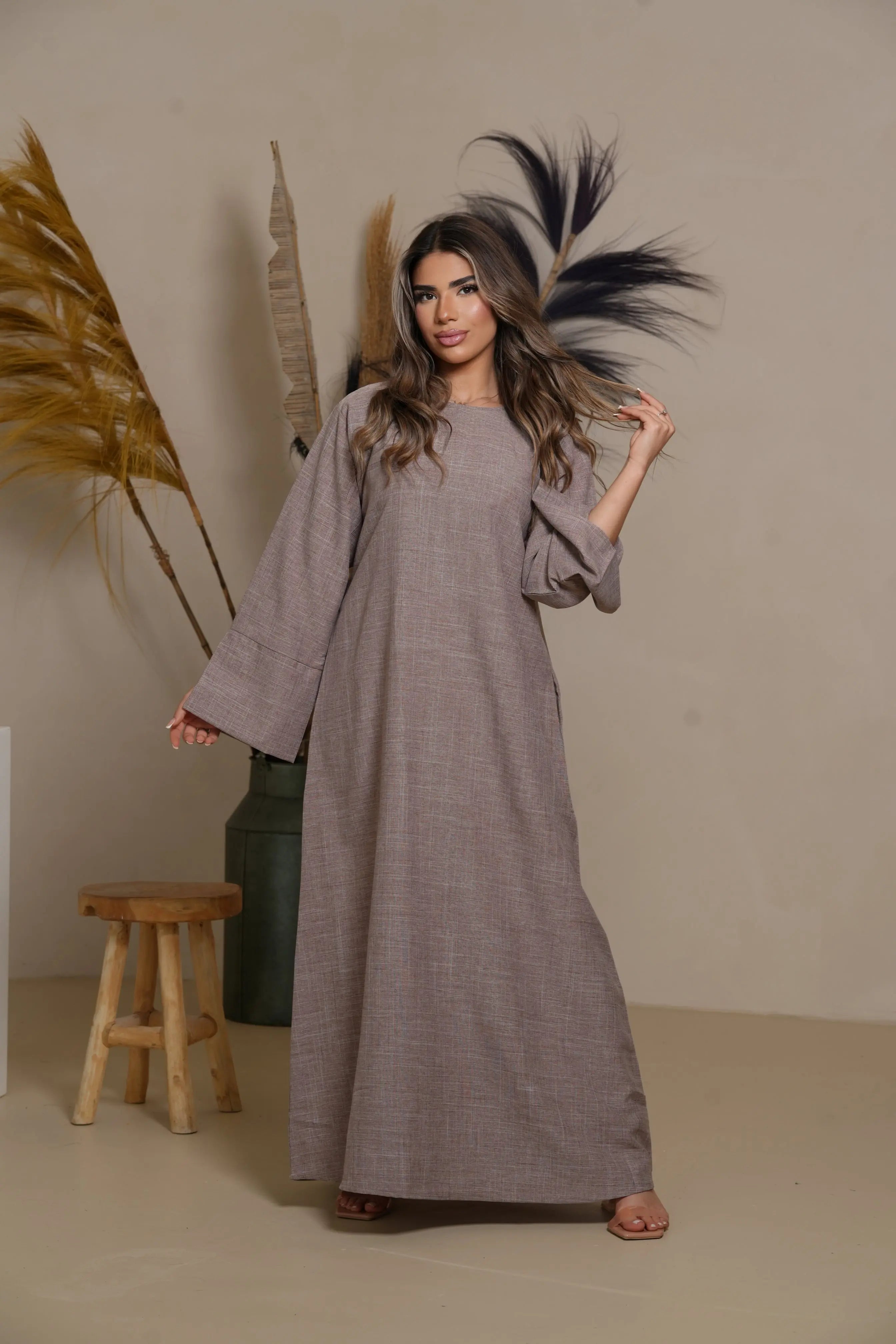 Base Linen Abaya - Dark Taupe Losyana.Shop