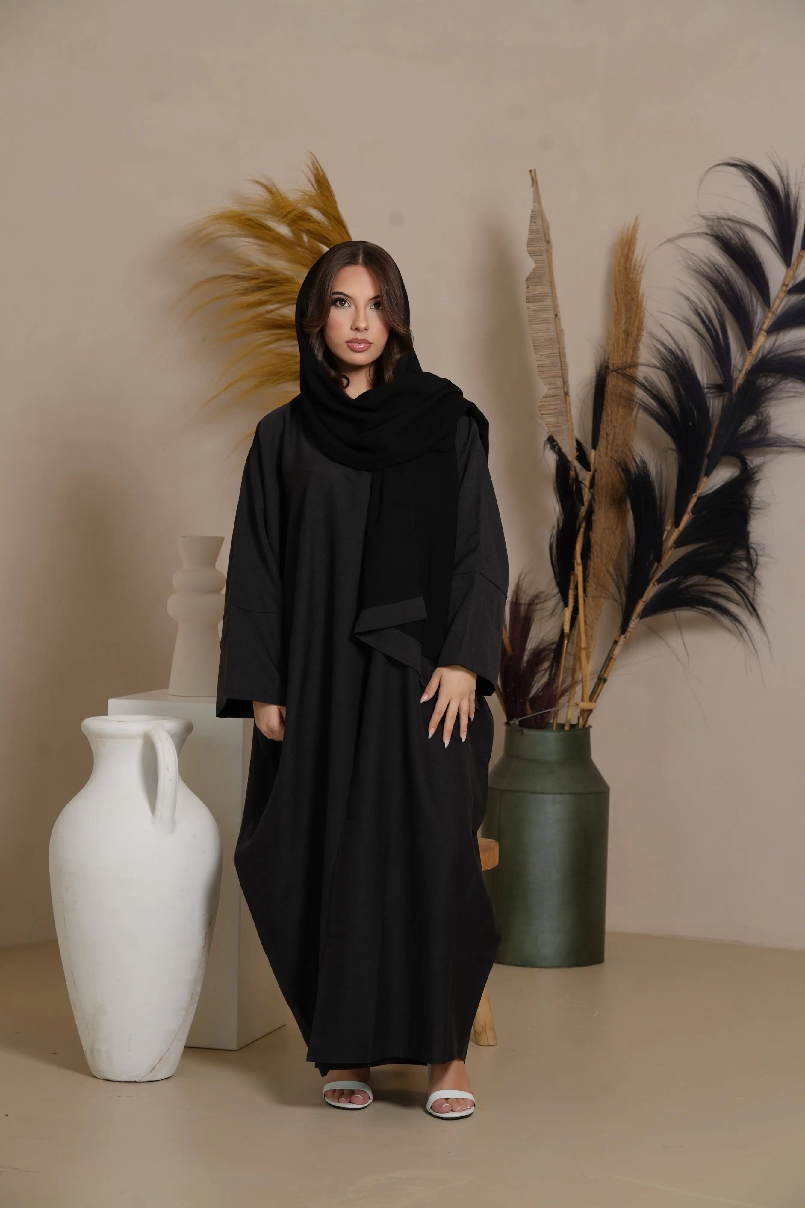 Oversized Linen Abaya - Black Losyana.Shop