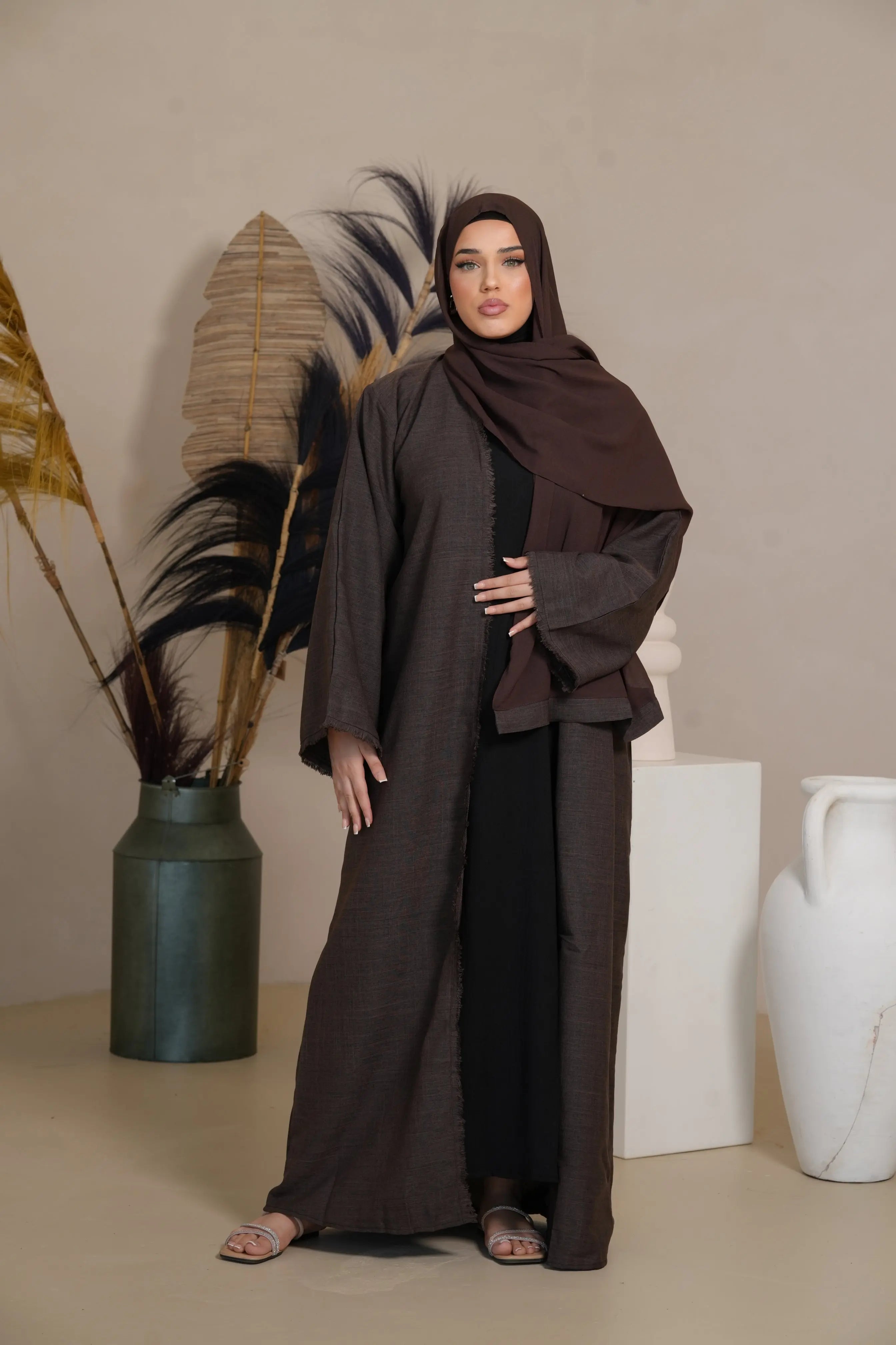 Fringles Linen Abaya - Brown Sugar Losyana.Shop