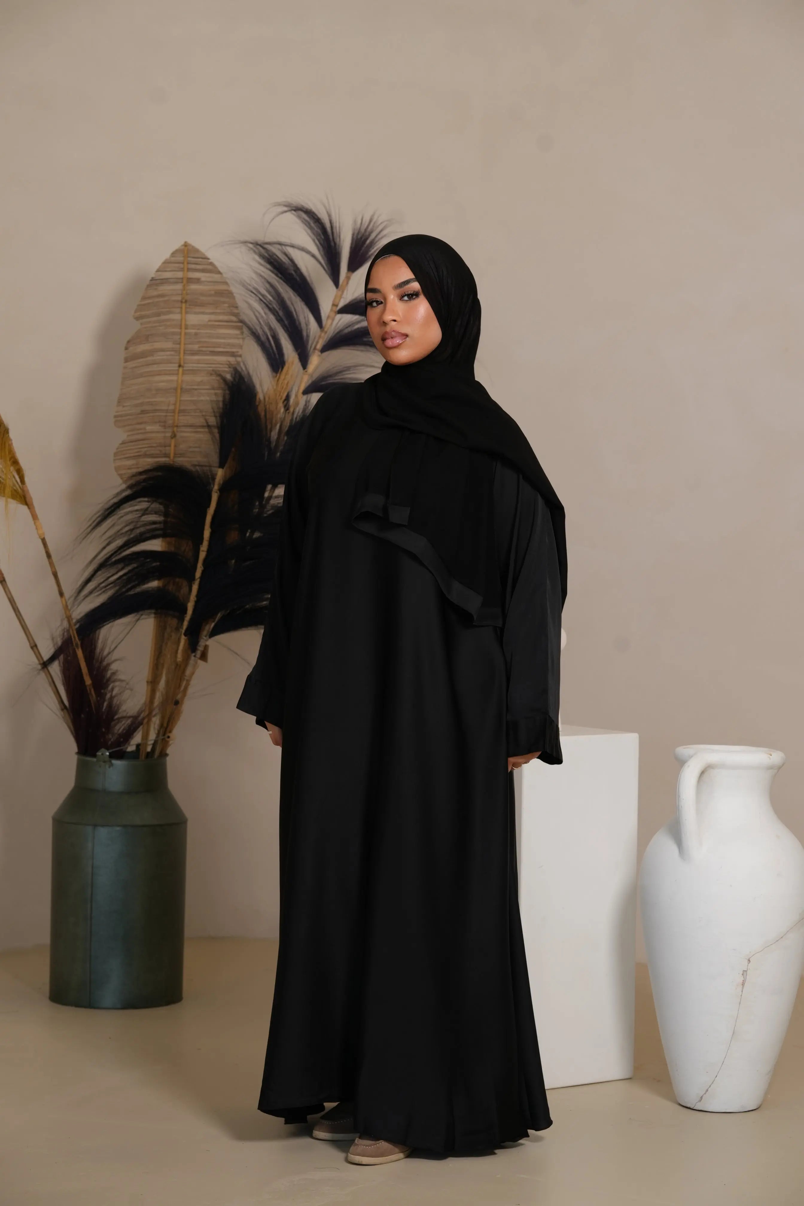 DXB Satin Abaya - black Losyana.Shop