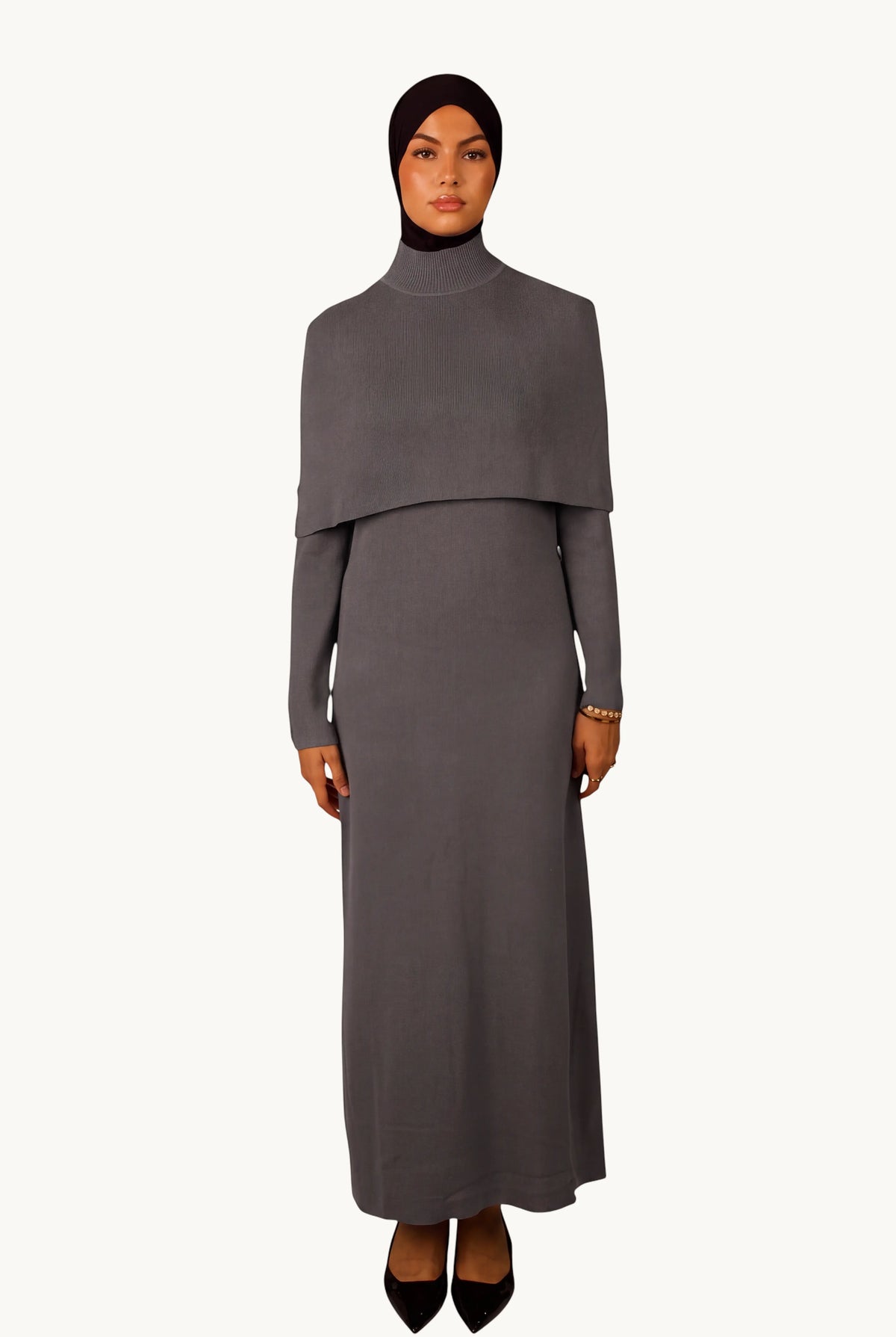 Gebreide cape-jurk - Grijs