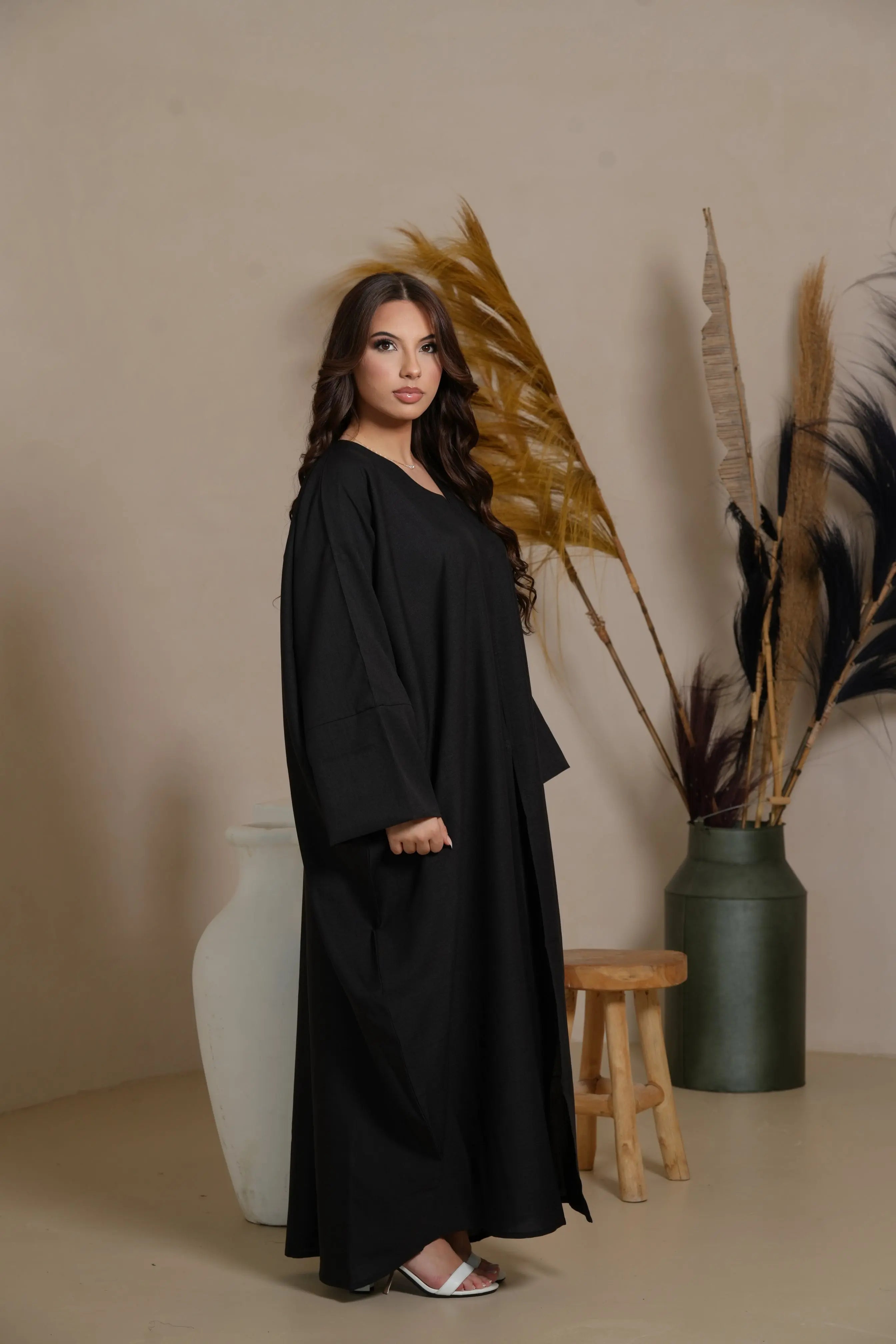 Oversized Linen Abaya - Black Losyana.Shop