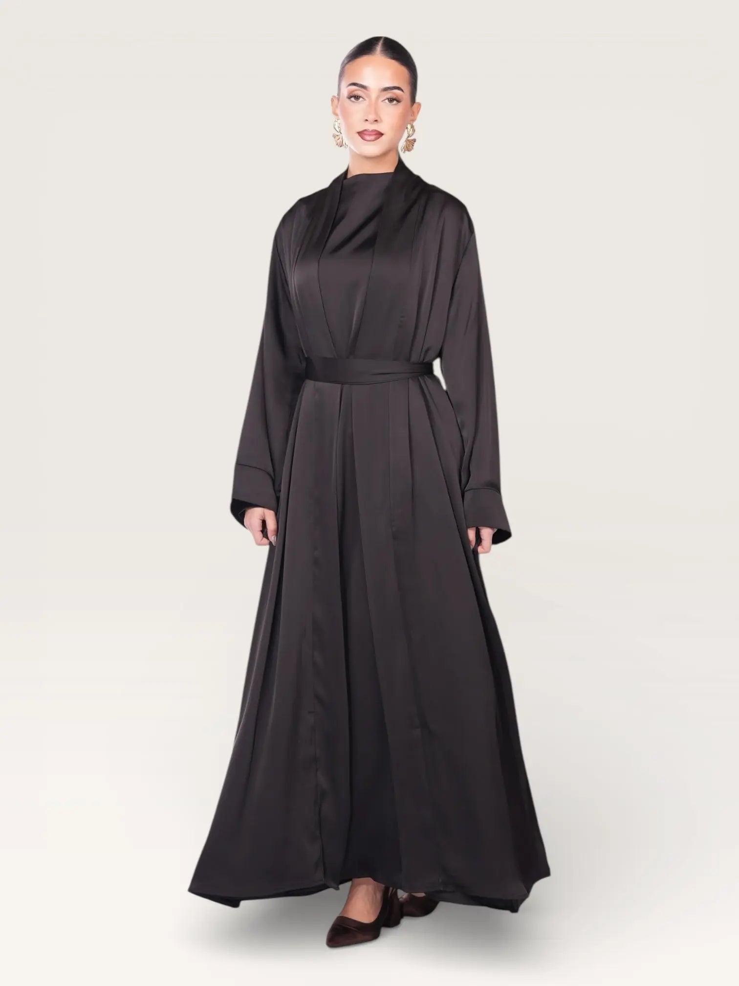 satin kimono abaya - black