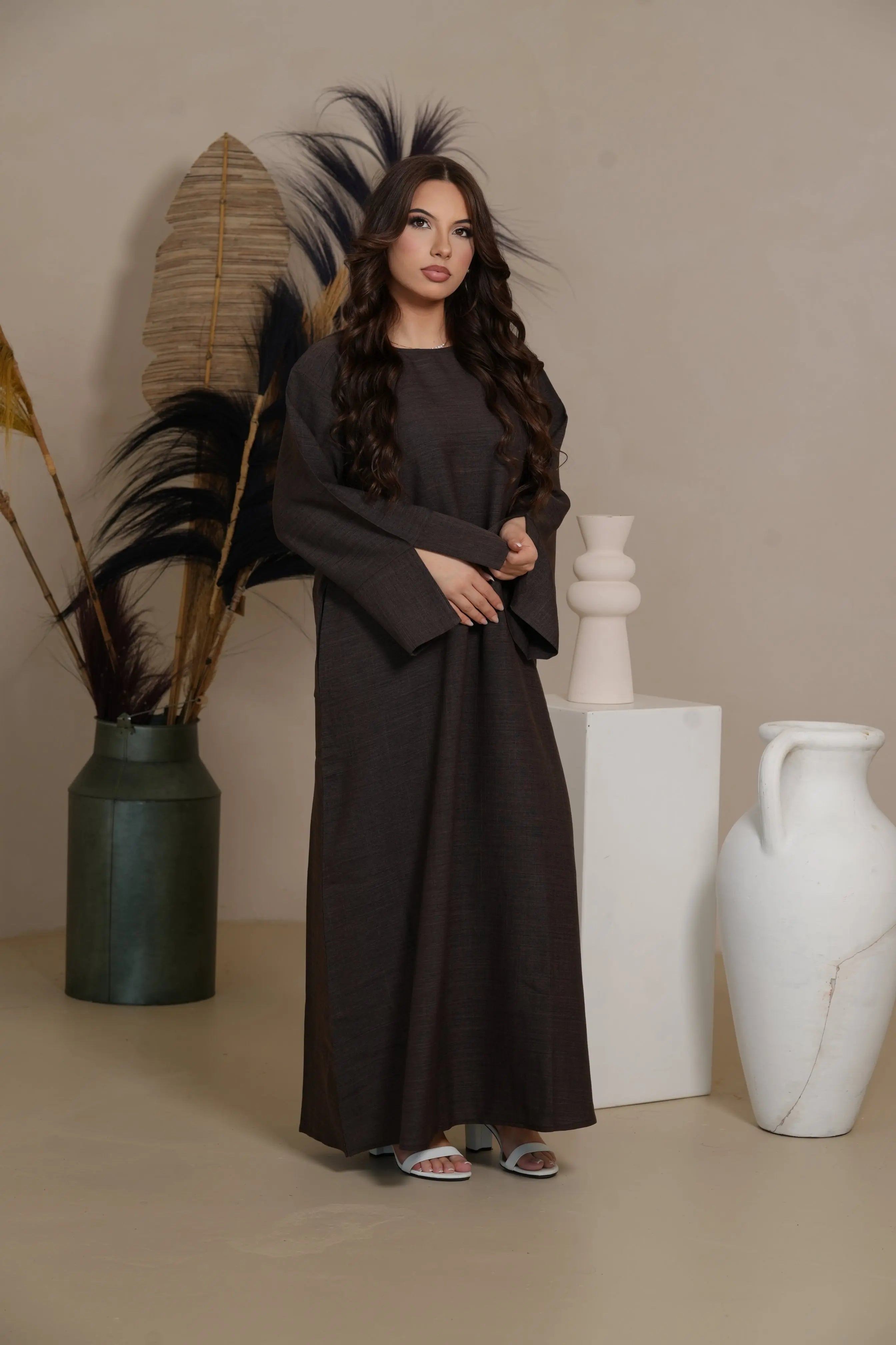 Base Linen Abaya - Brown Sugar Losyana.Shop