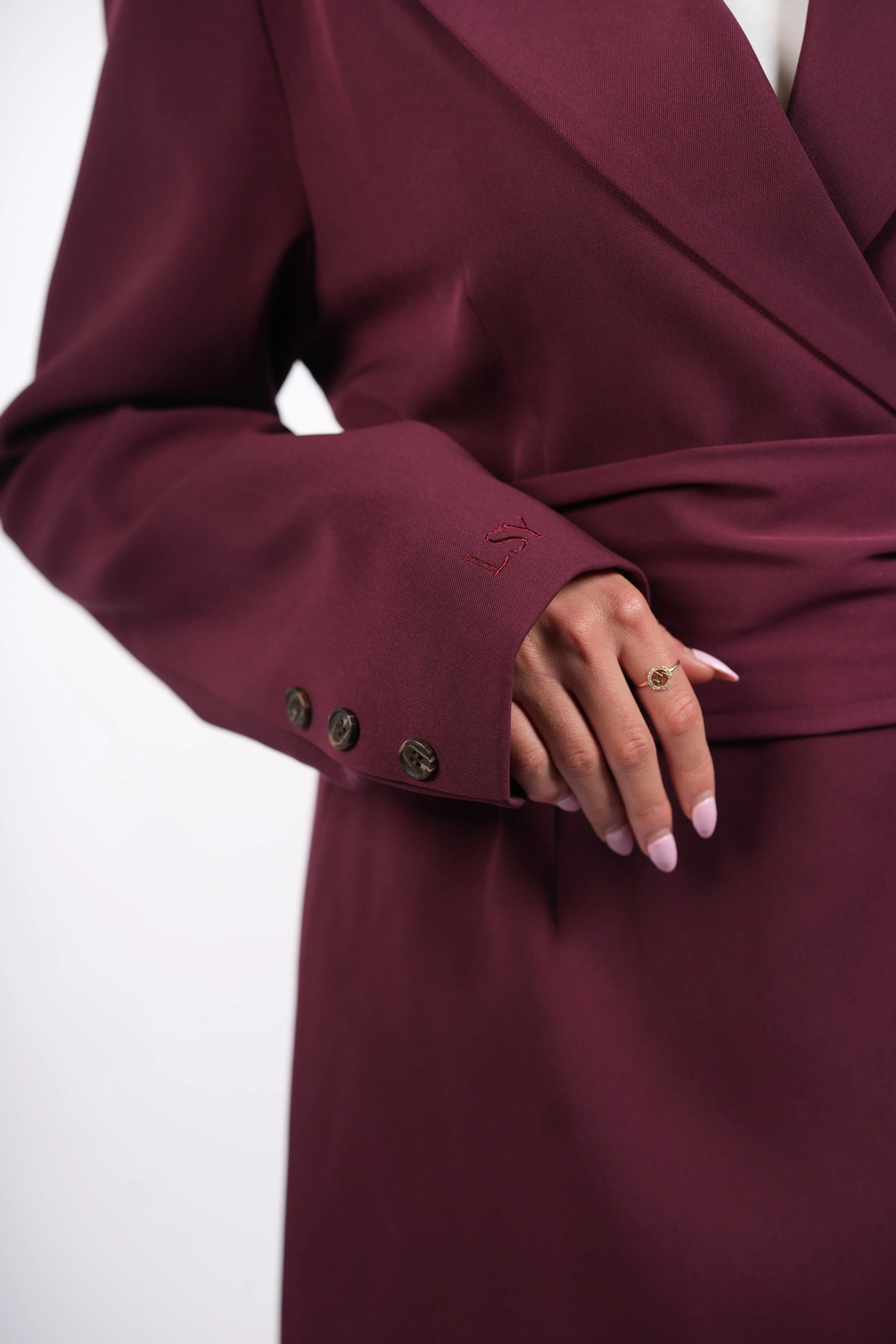 the noble belted blazer - burgundy Losyana.Shop