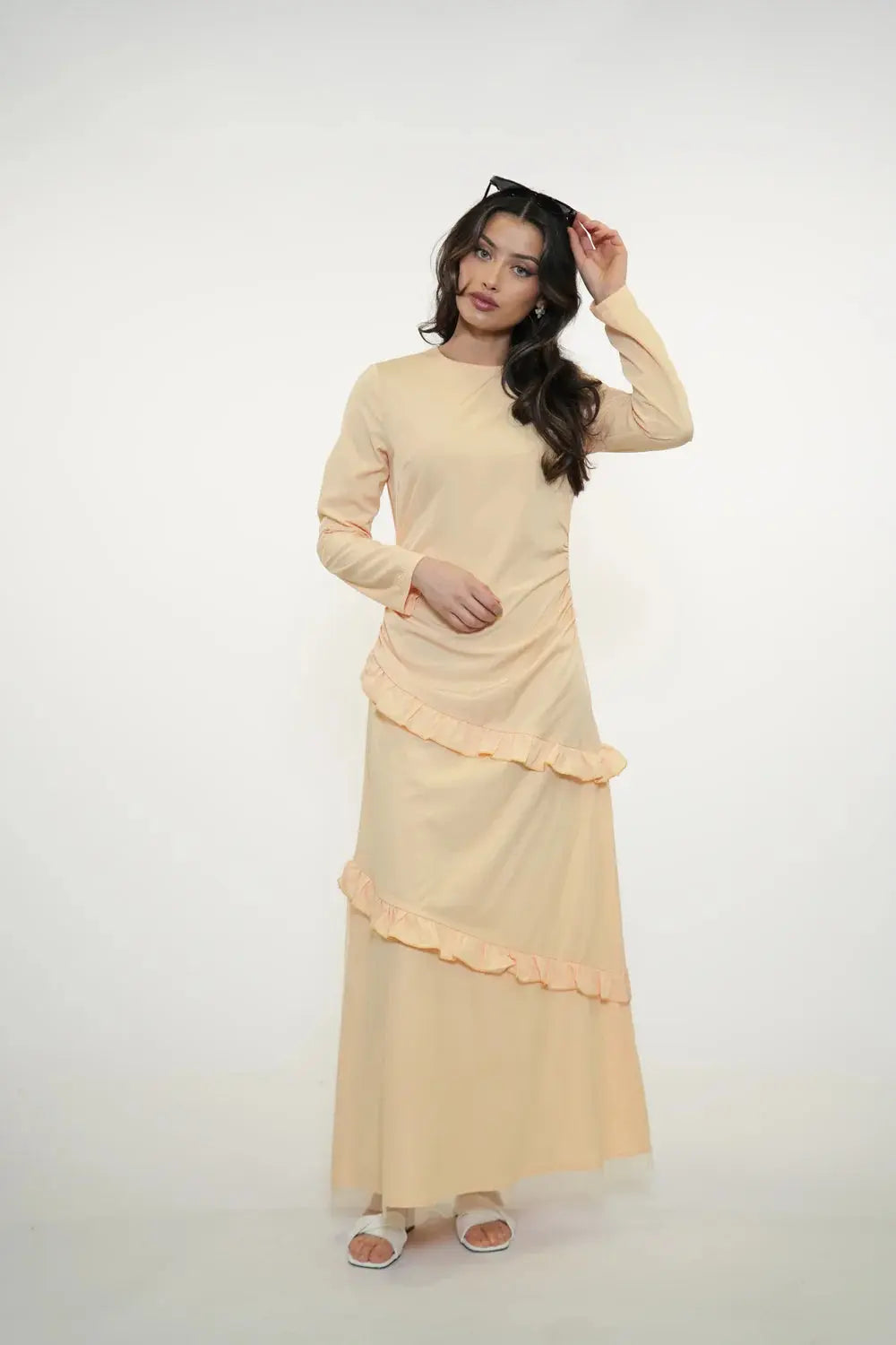 ROMANCE RUFFLE DRESS - APRICOT Losyana.nl