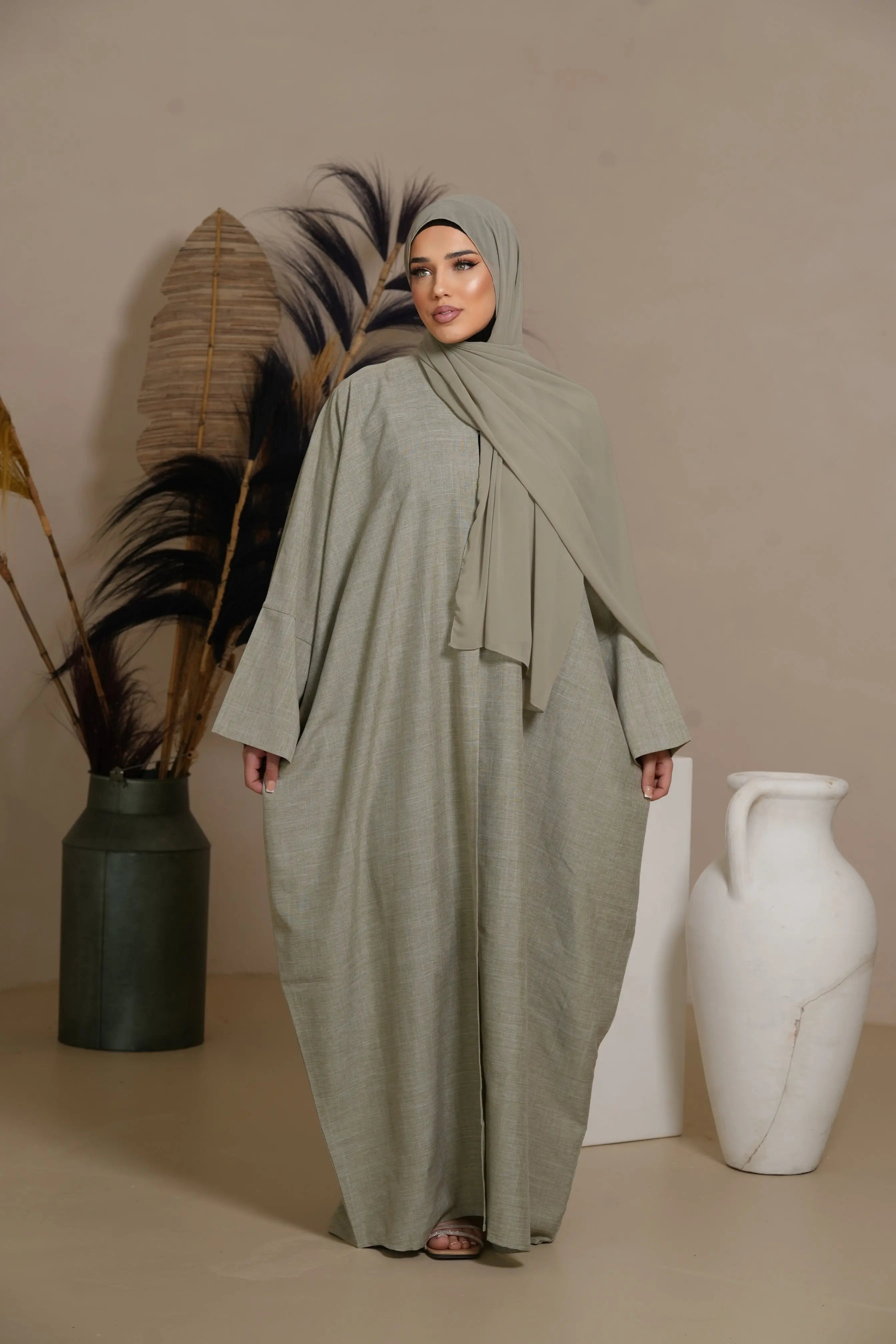 Oversized Linen Abaya - Pistachio Losyana.Shop