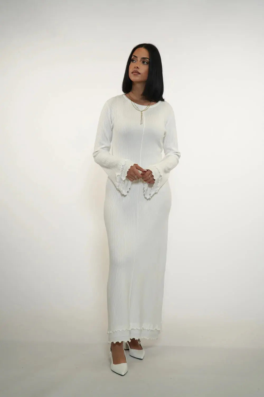 RUFFLED MAXI DRESS - WHITE Losyana.nl