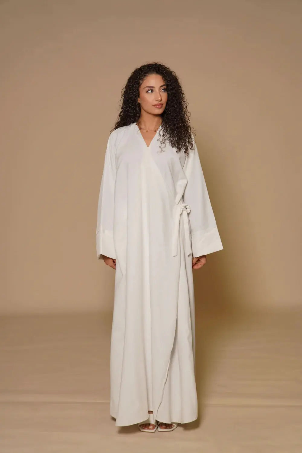 DXB Linen Abaya Cord - White Losyana.Shop