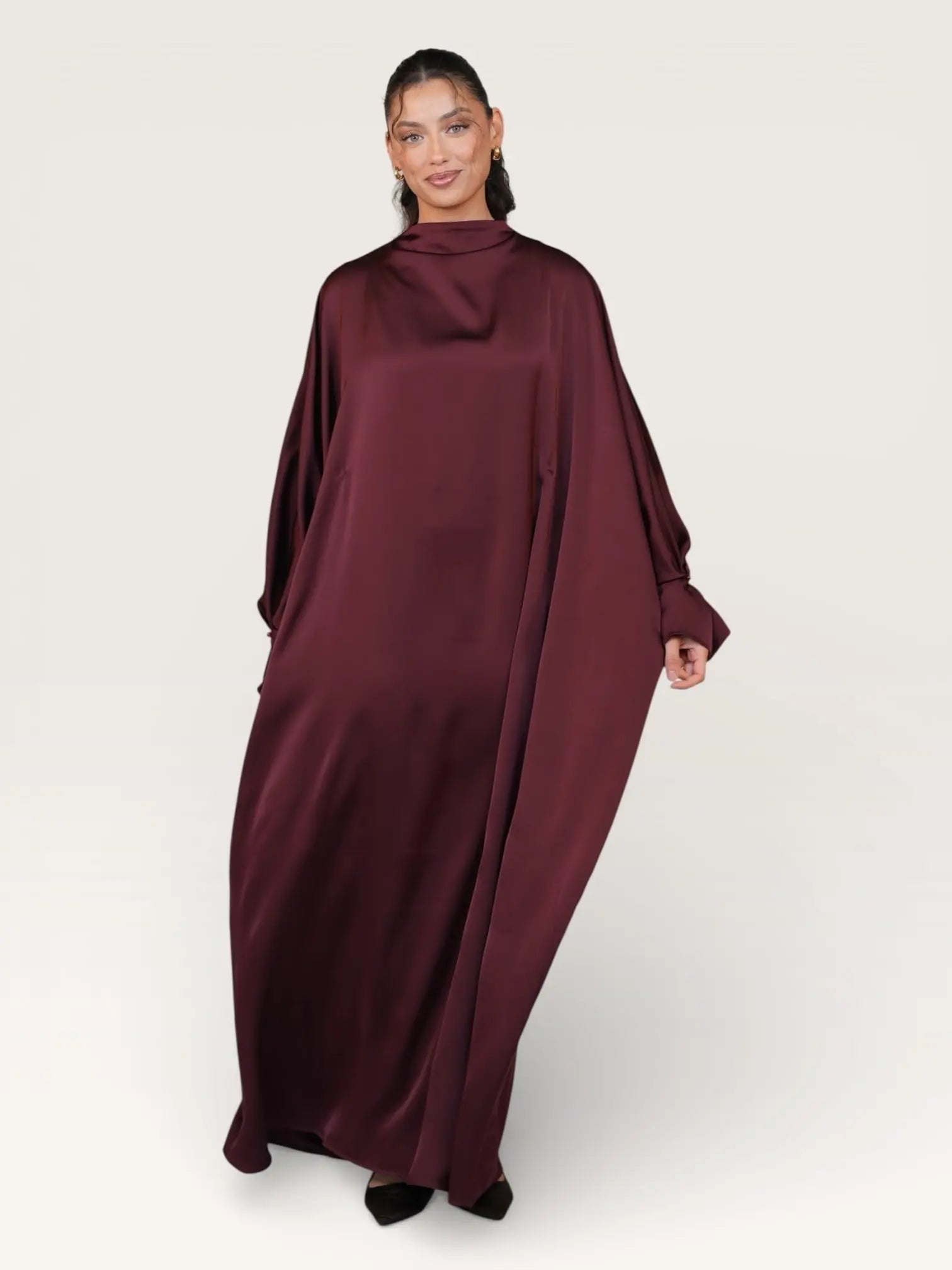 arabian satin abaya - bordeaux