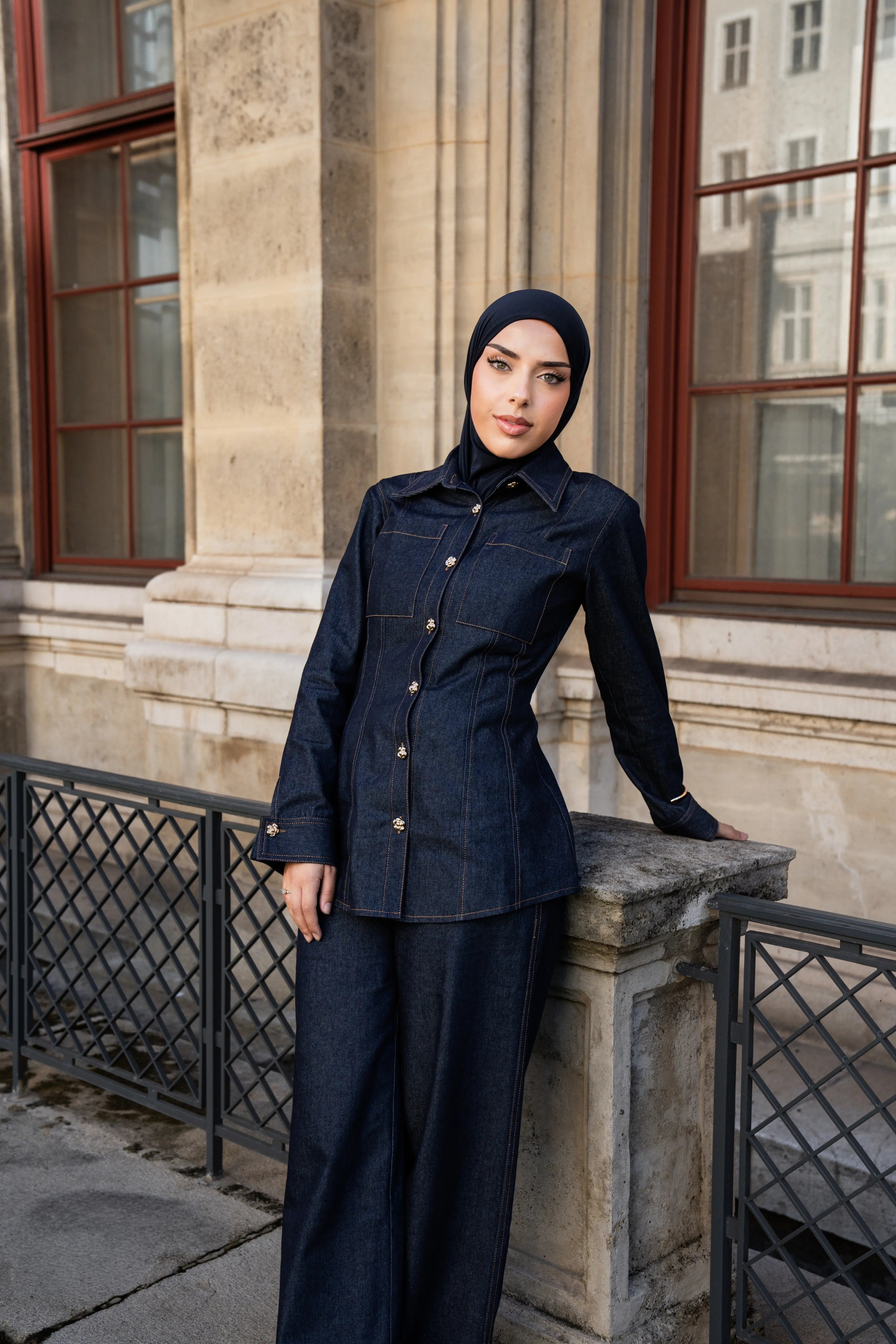 denim gold button shirt Losyana.Shop