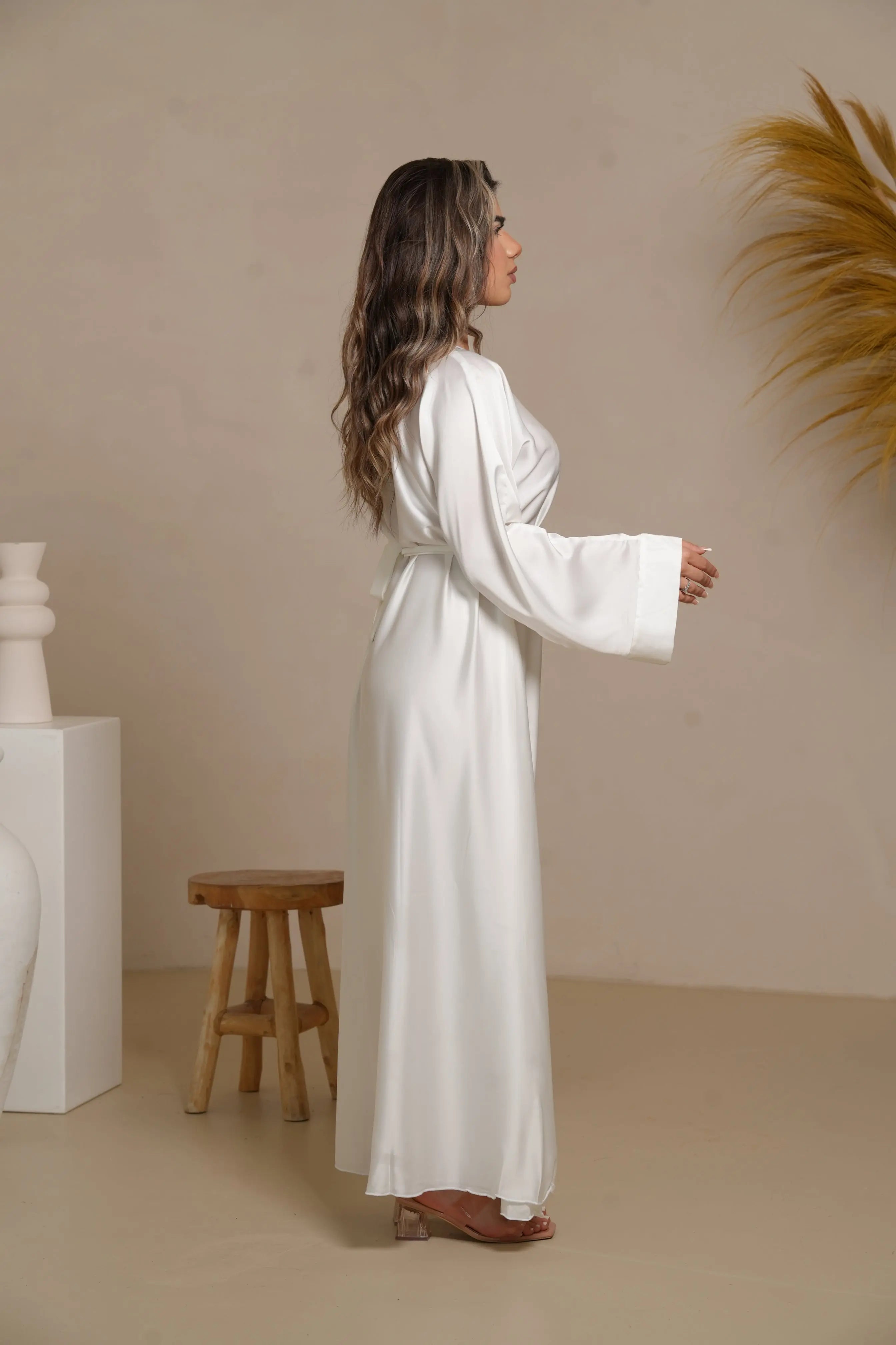 DXB Satin Abaya - white Losyana.Shop