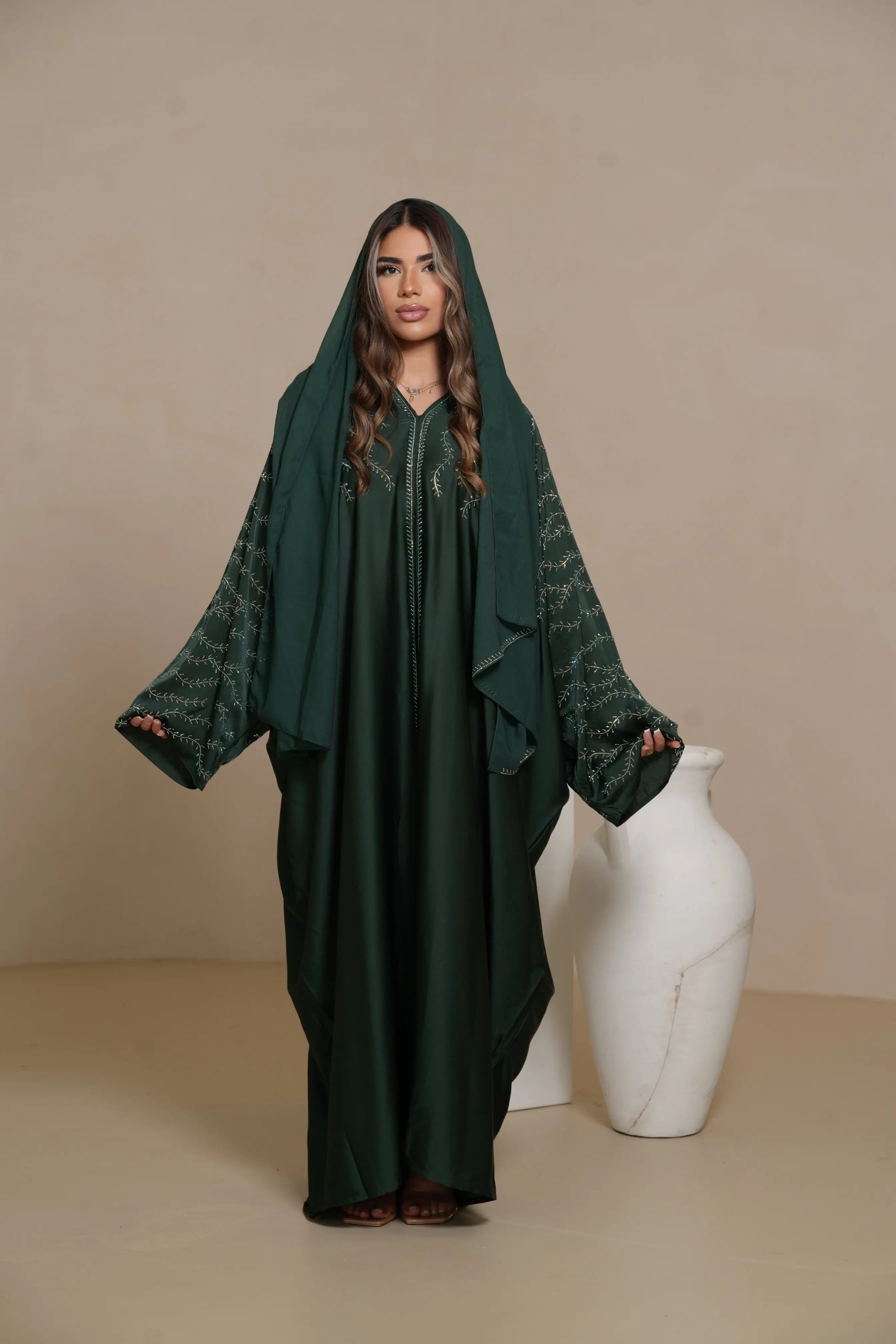 DXB Glitter Abaya - royal Green Losyana.Shop