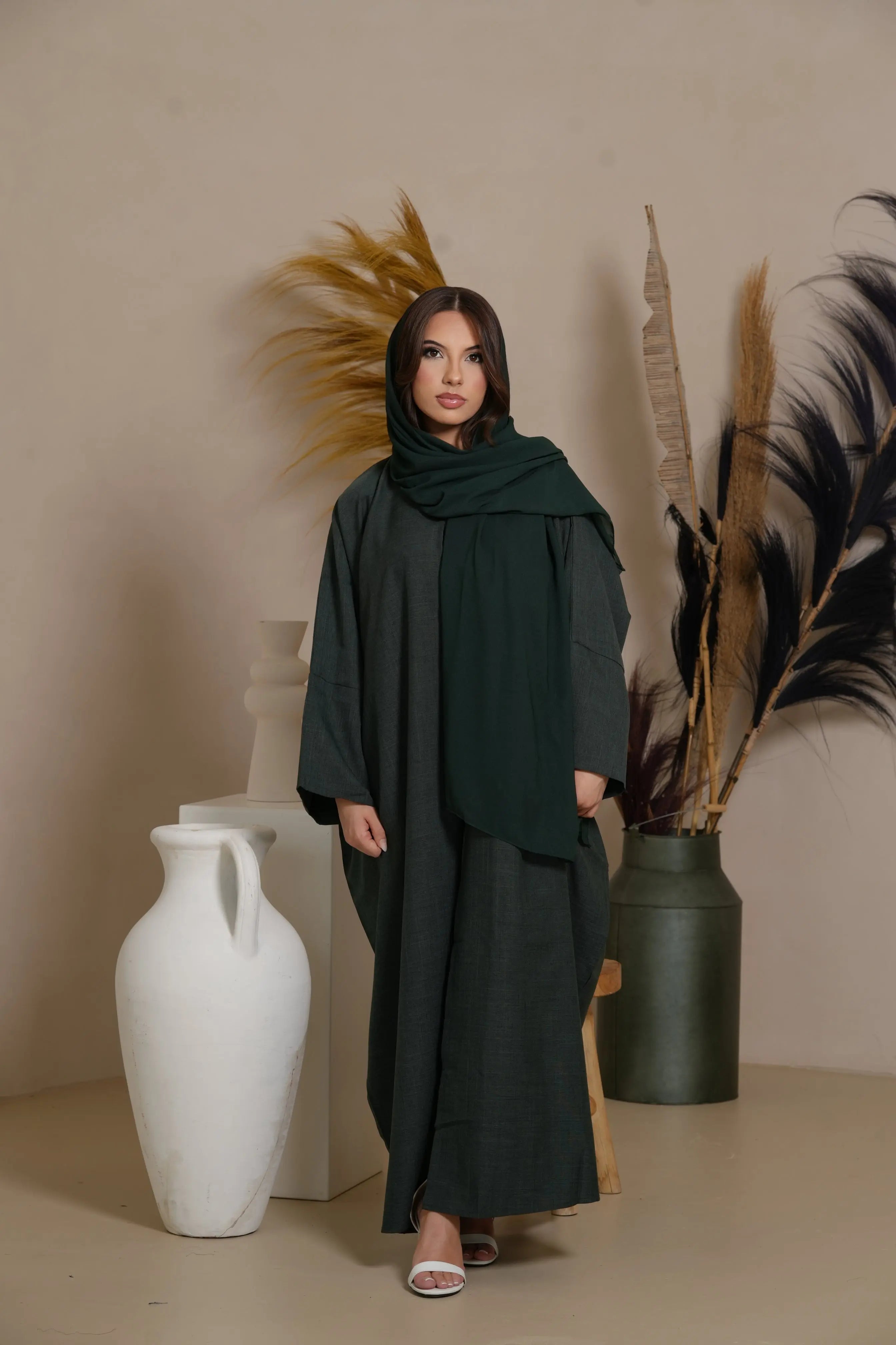 Oversized Linen Abaya - Dark Green Losyana.Shop