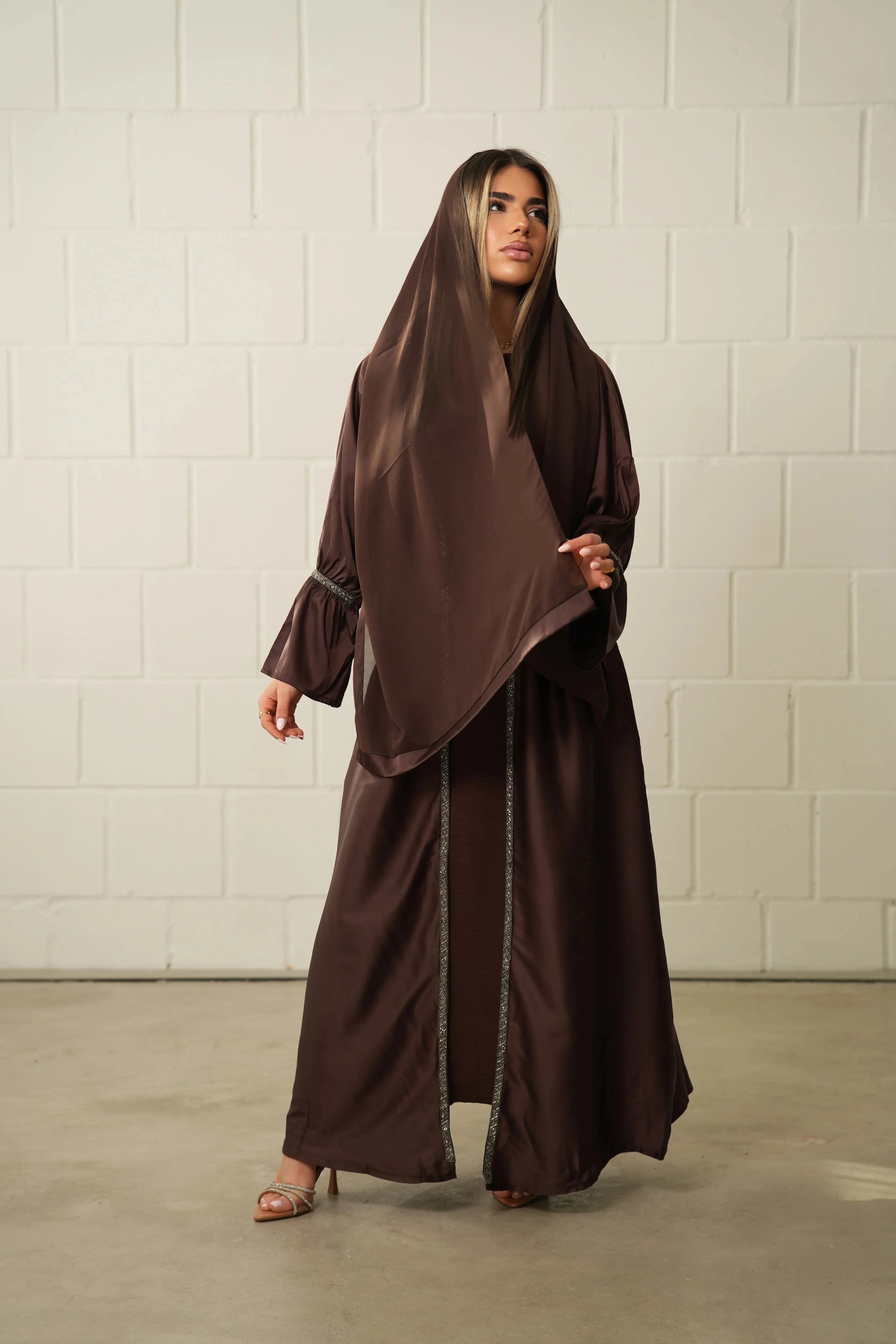 Blackstone Glamour Abaya - Dark Brown Losyana.Shop
