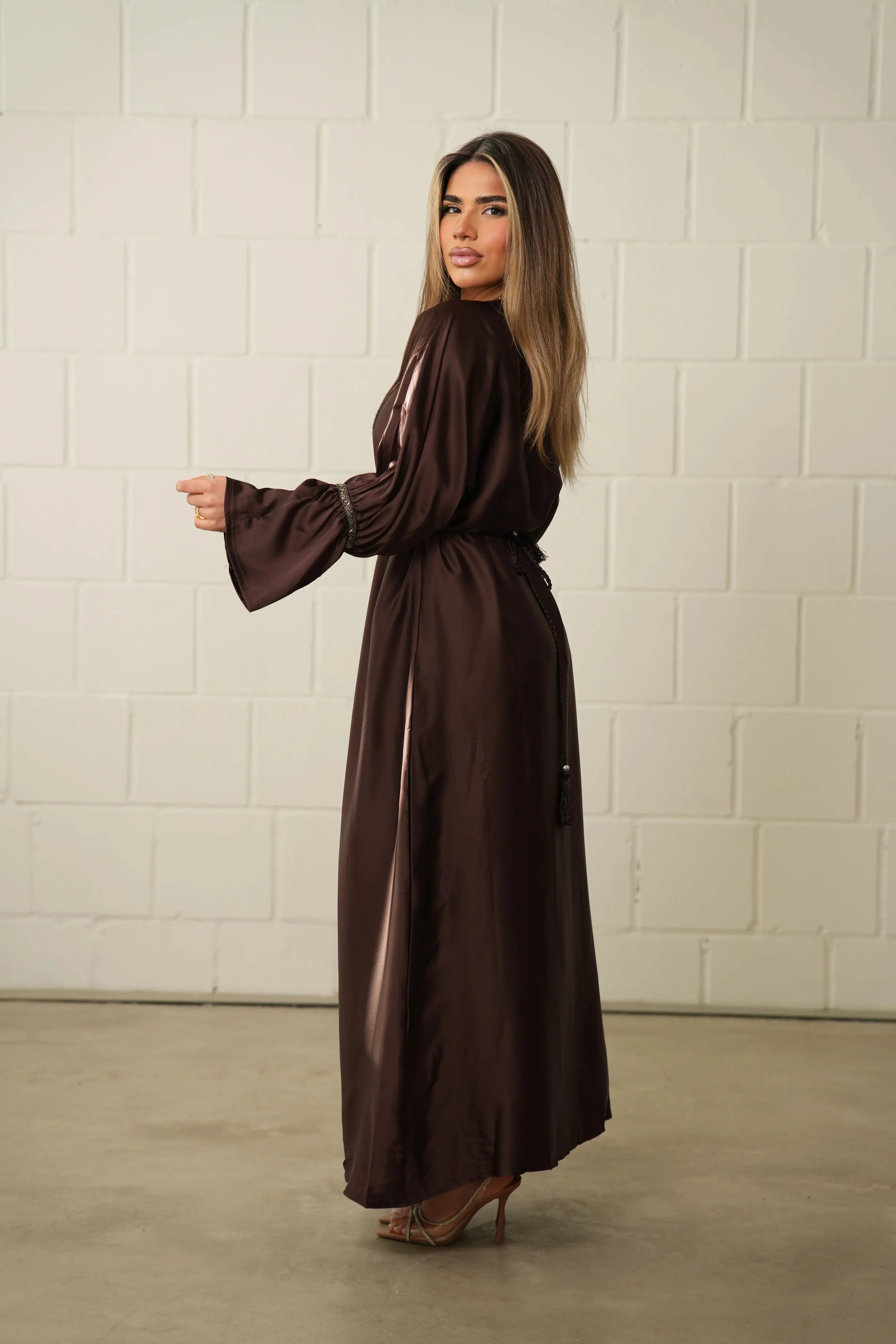 Blackstone Glamour Abaya - Dark Brown Losyana.Shop