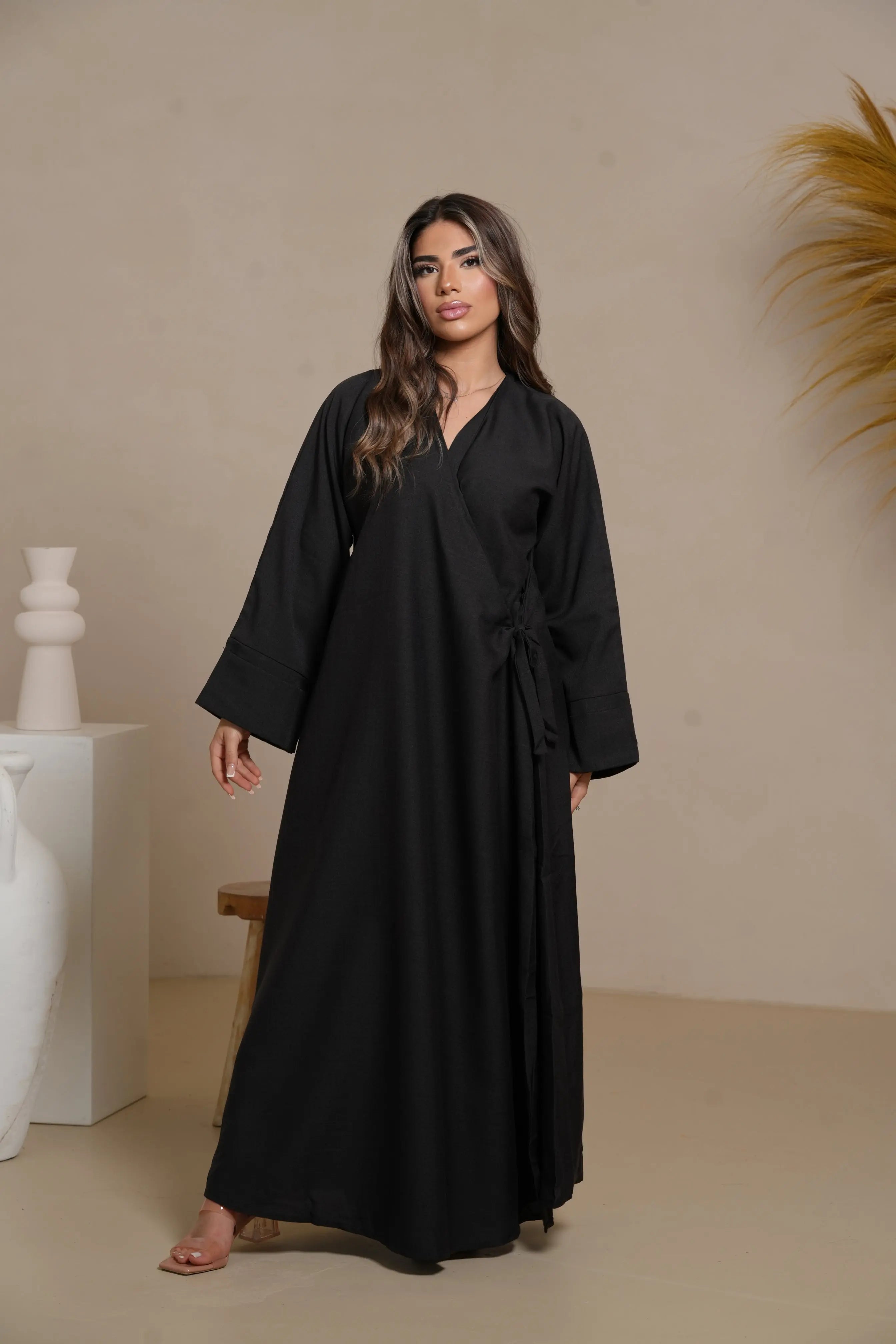 DXB Linen Abaya Cord - black Losyana.Shop