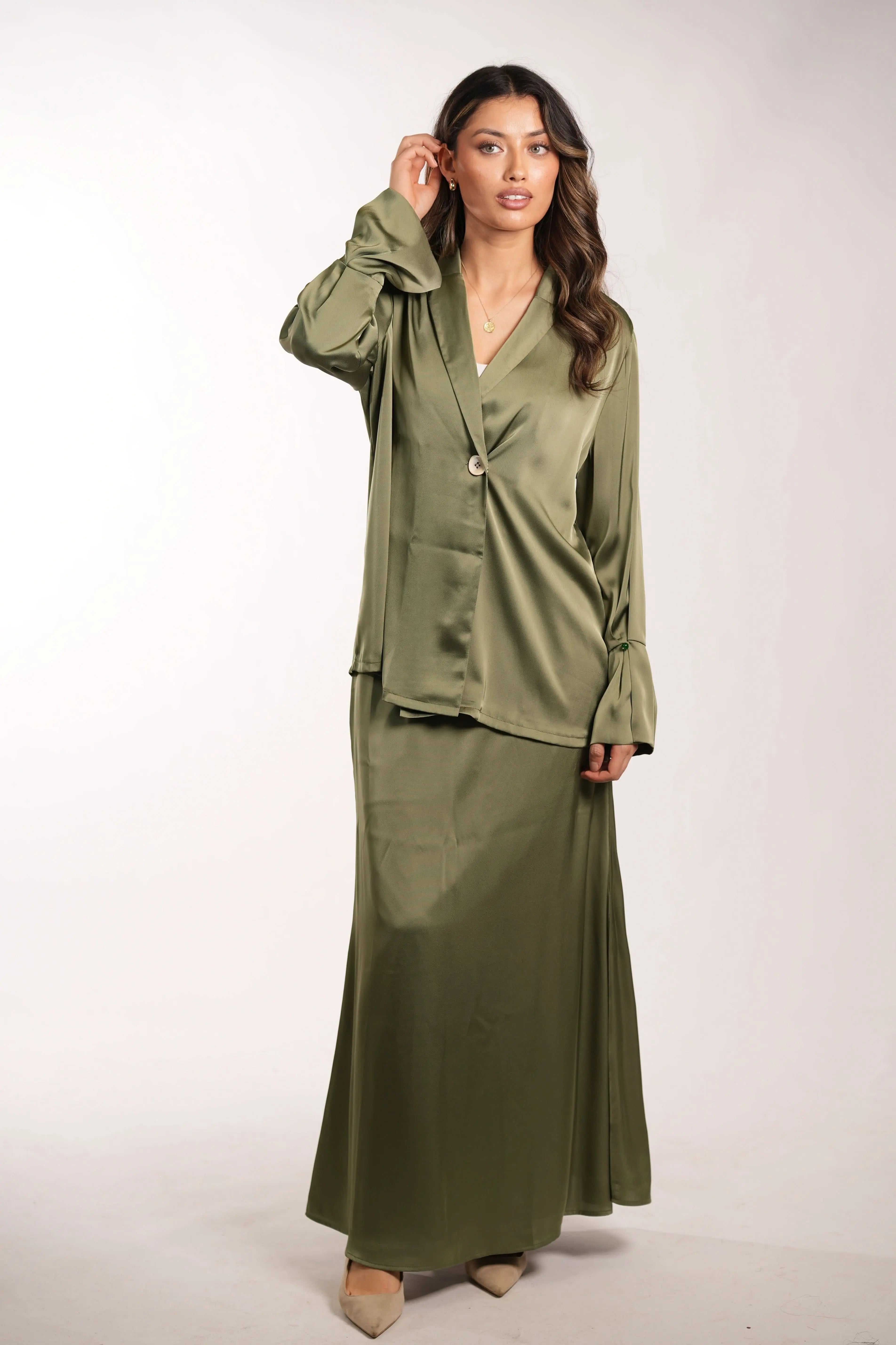 satin silk skirt - olive Losyana.Shop