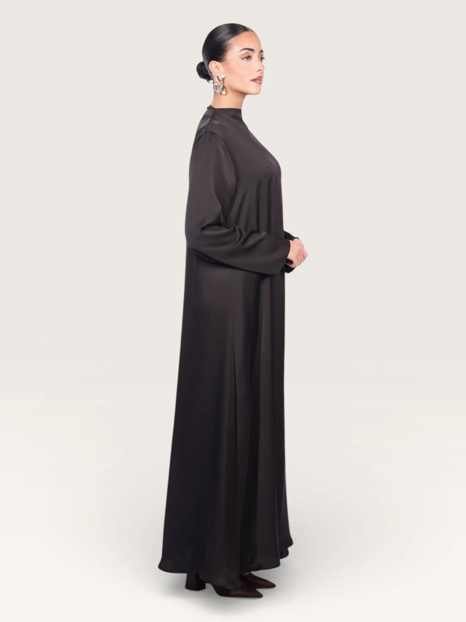 satin kimono abaya - black