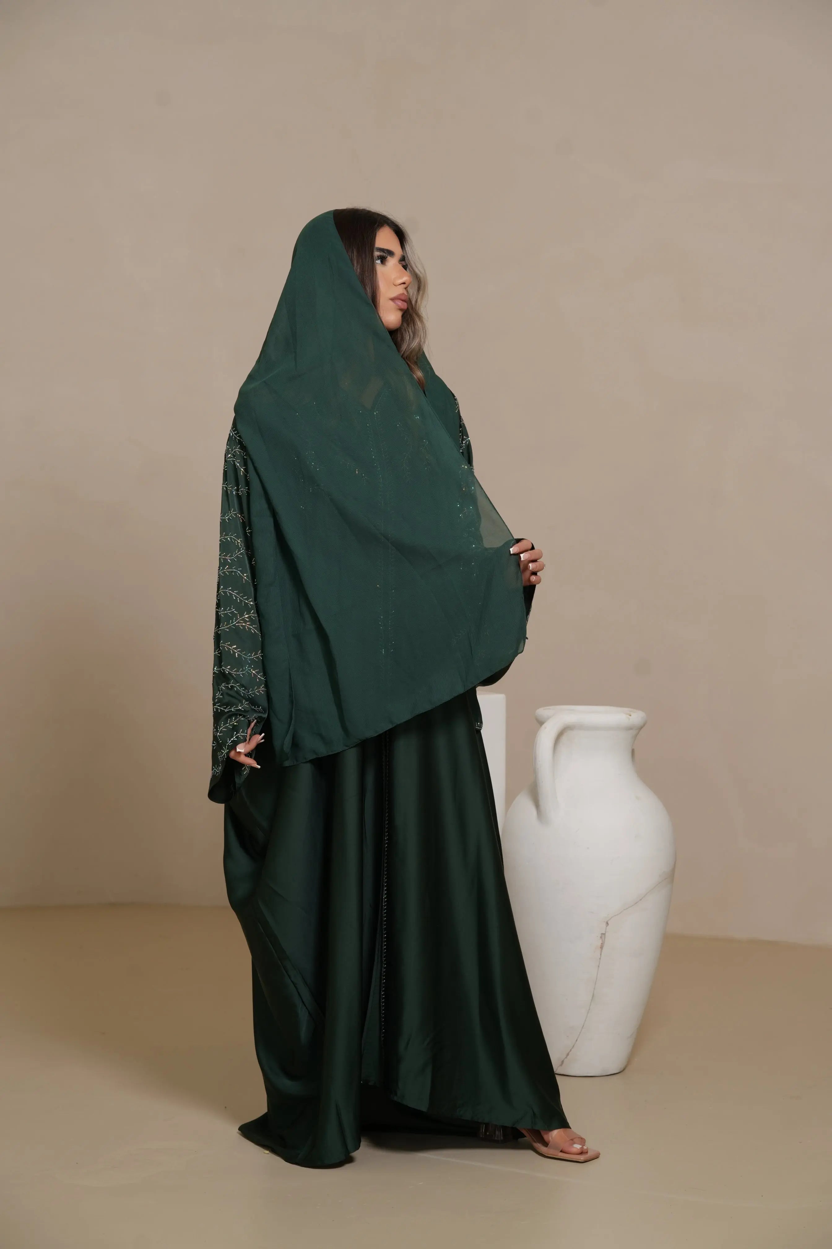 DXB Glitter Abaya - royal Green Losyana.Shop