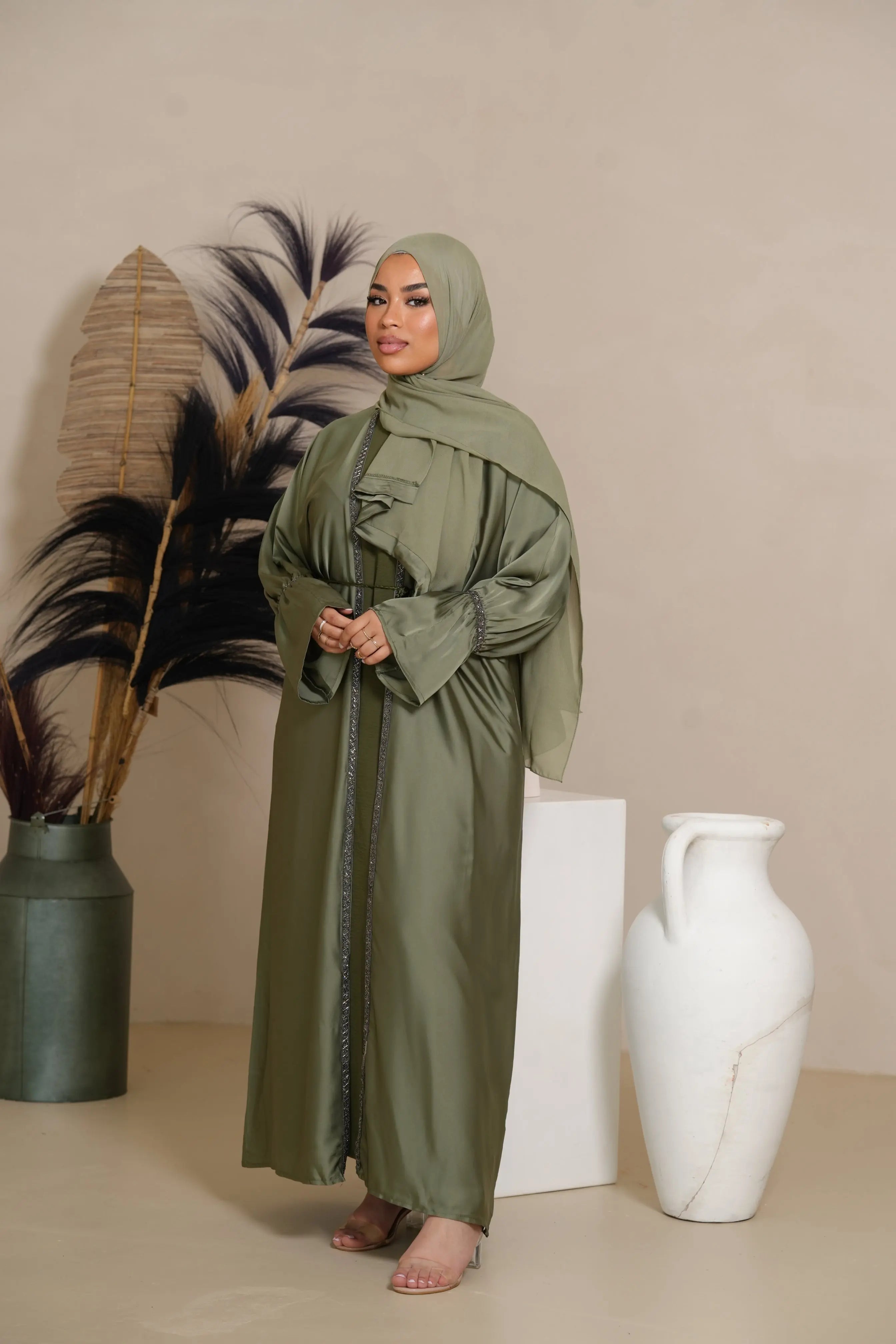 Blackstone Glamour Abaya - Olive Losyana.Shop