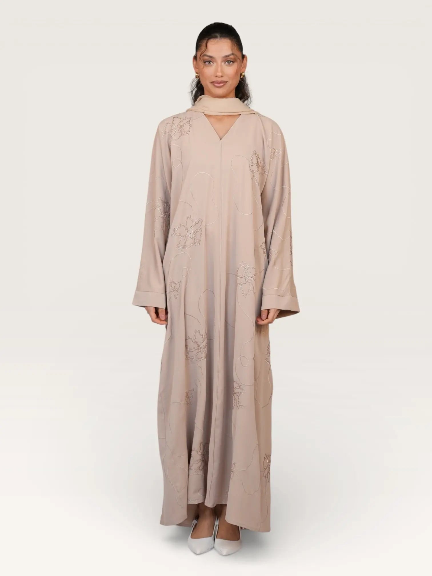 glitter abaya - beige