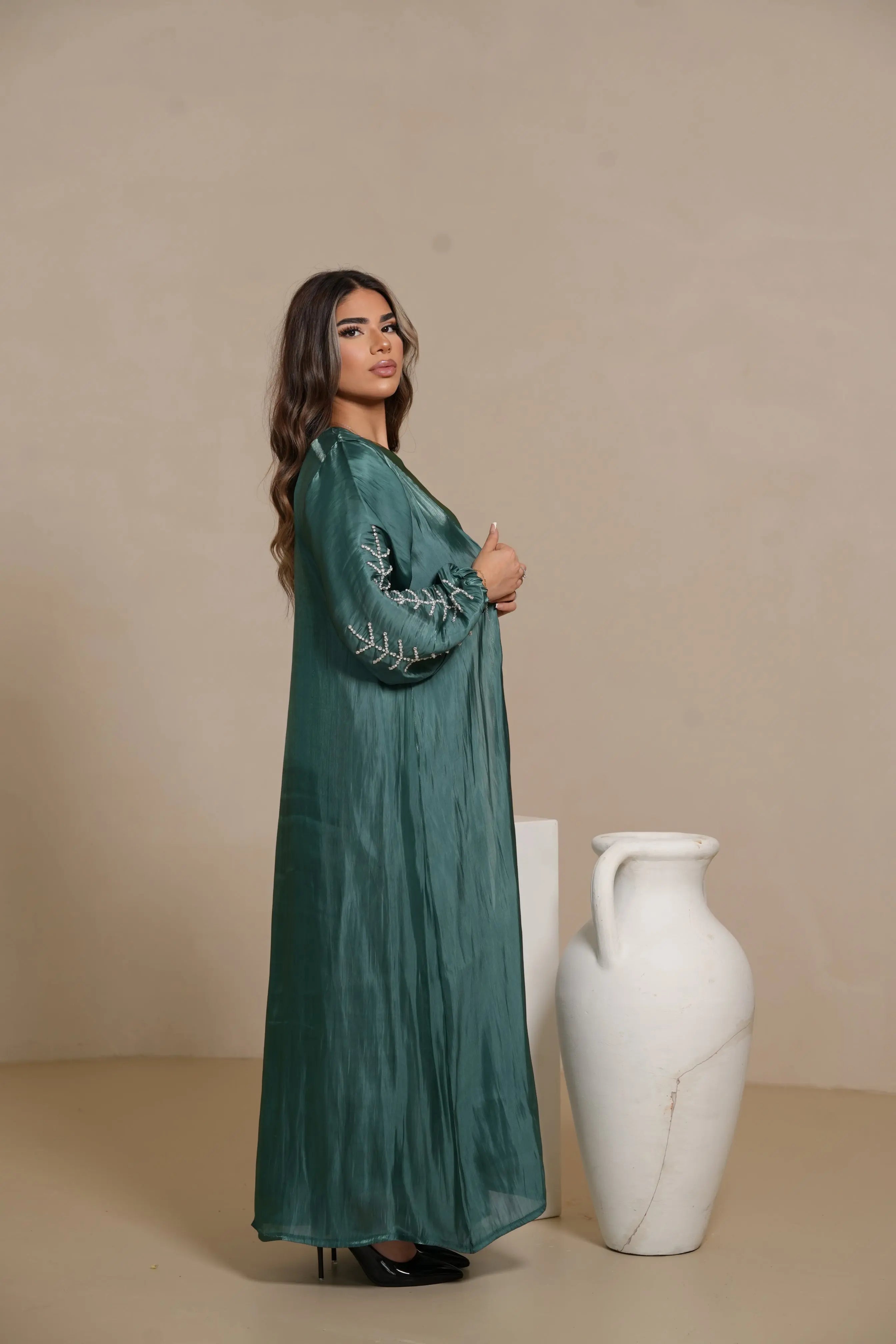 Flower Arm Abaya - royal Green Losyana.Shop