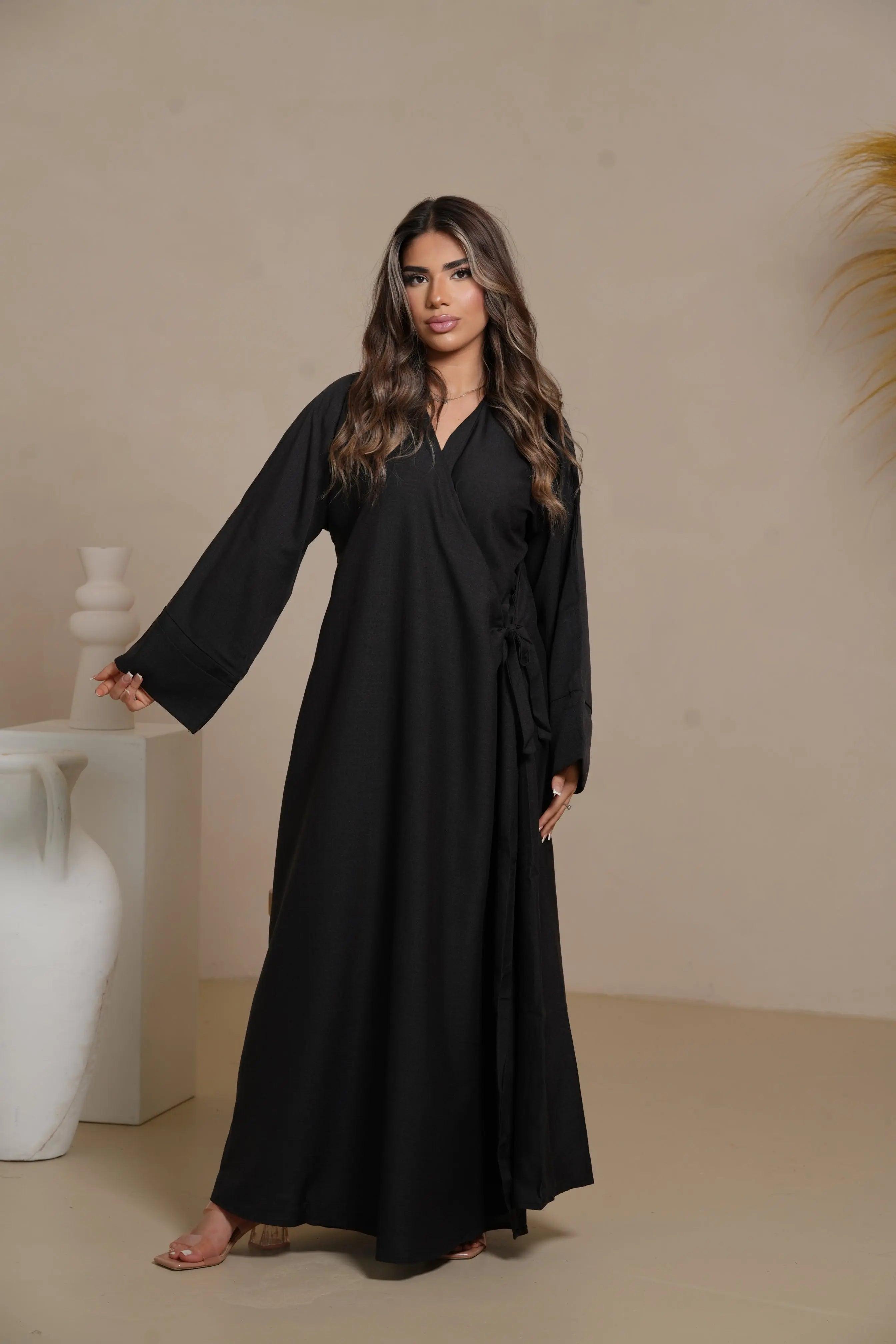 DXB Linen Abaya Cord - black Losyana.Shop