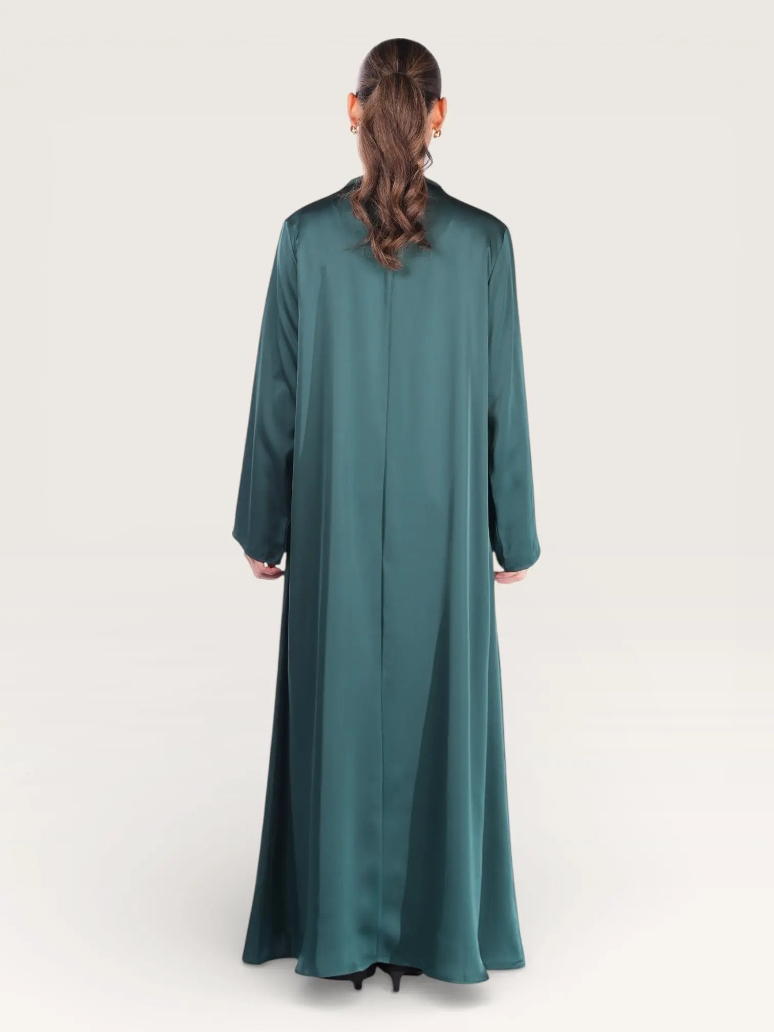 satin kimono abaya - royal green