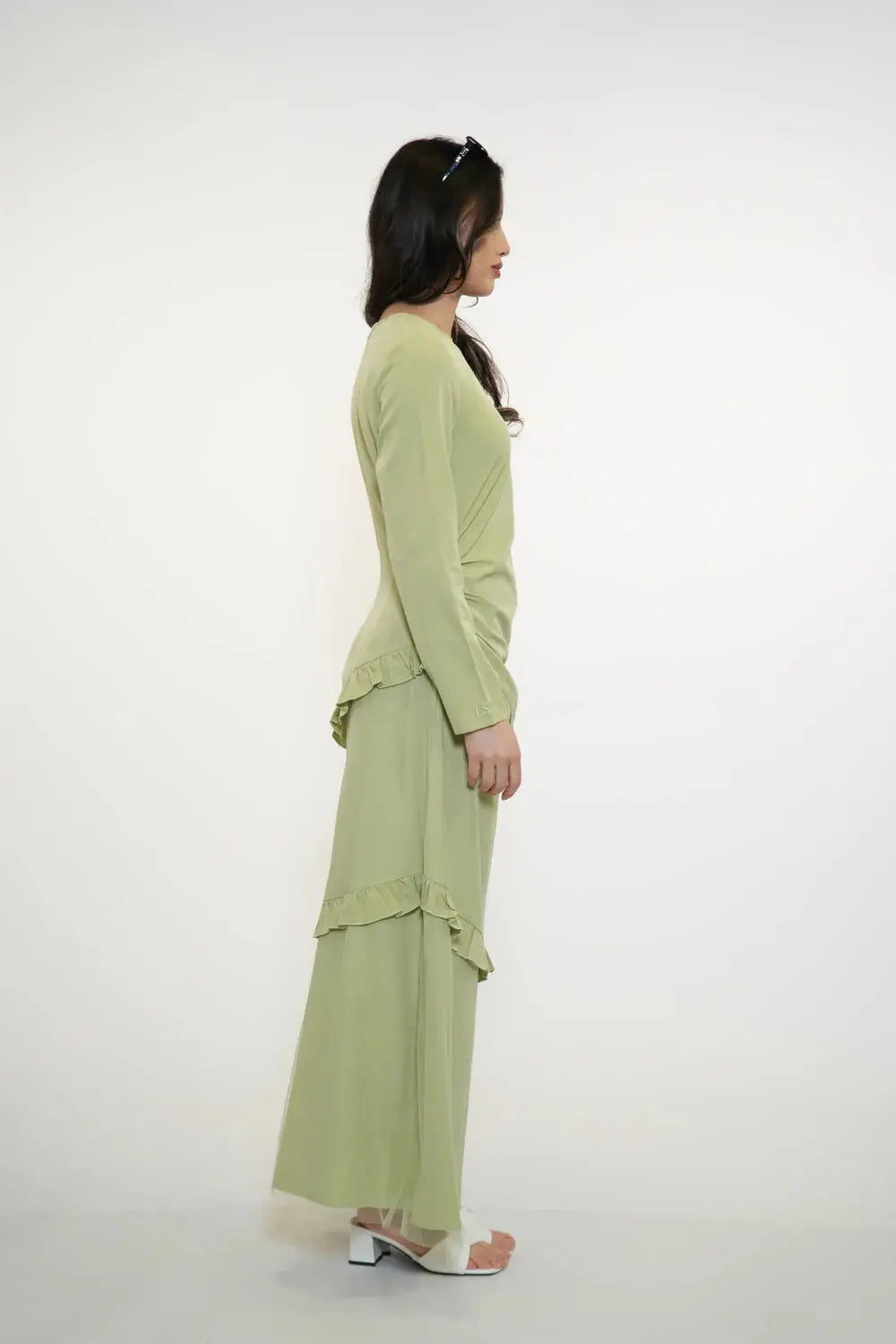 ROMANCE RUFFLE DRESS - MATCHA Losyana.nl