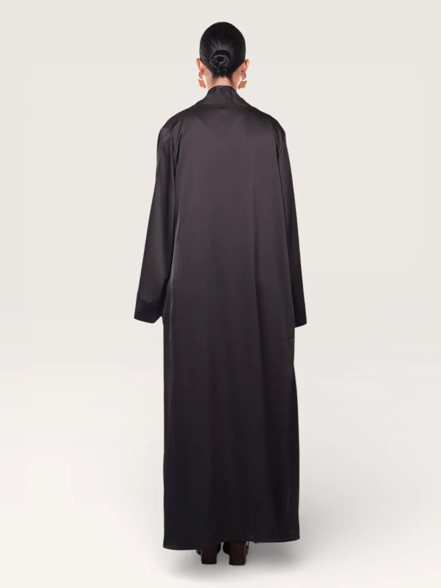 satin kimono abaya - black